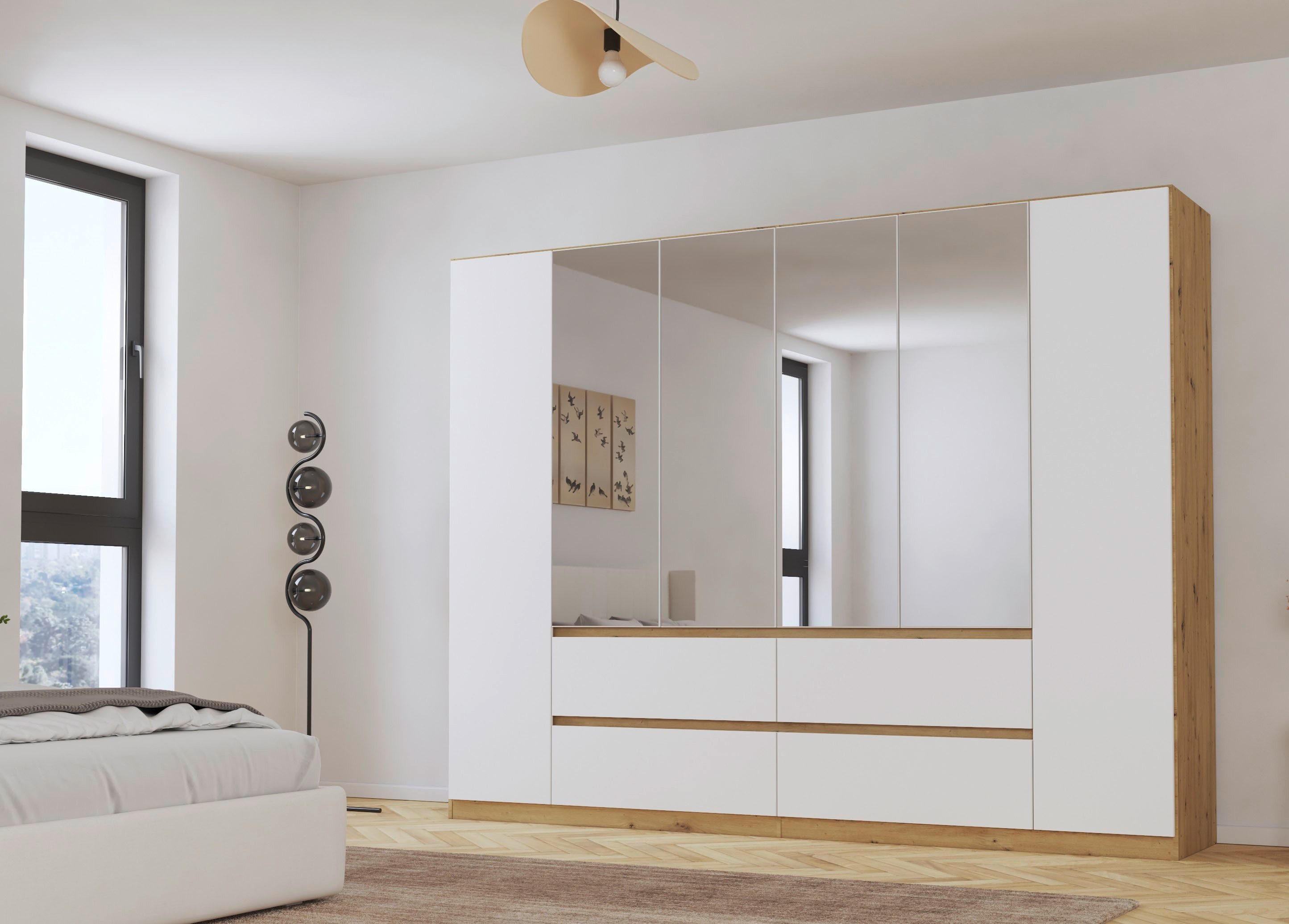 rauch Draaideurkast Kledingkast met spiegel garderobe MAINZ greeploos front met spiegel, buitendeuren met push-to-openfunctie