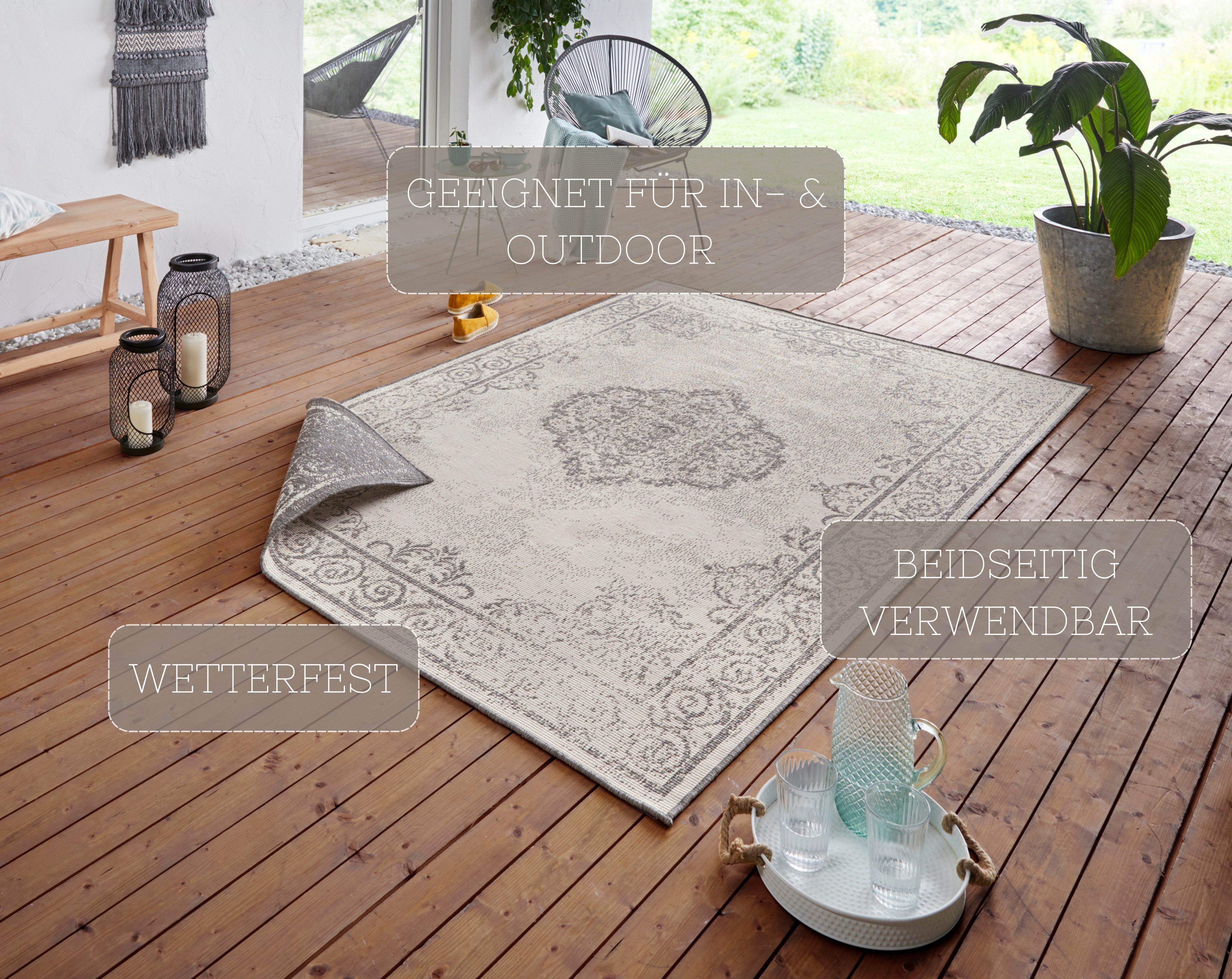NORTHRUGS Vloerkleed CEBU tweezijdig te gebruiken kleed In- & outdoor, weerbestendig, balkon, woonkamer, waterbestendig, oriëntaals