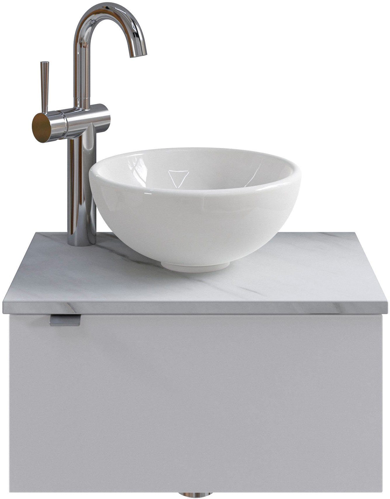 Saphir Wastafelonderkast Serie 6915 wastafel met onderkast voor gastenbadkamer, tweede toilet (3-delig) wastafelmeubels wit