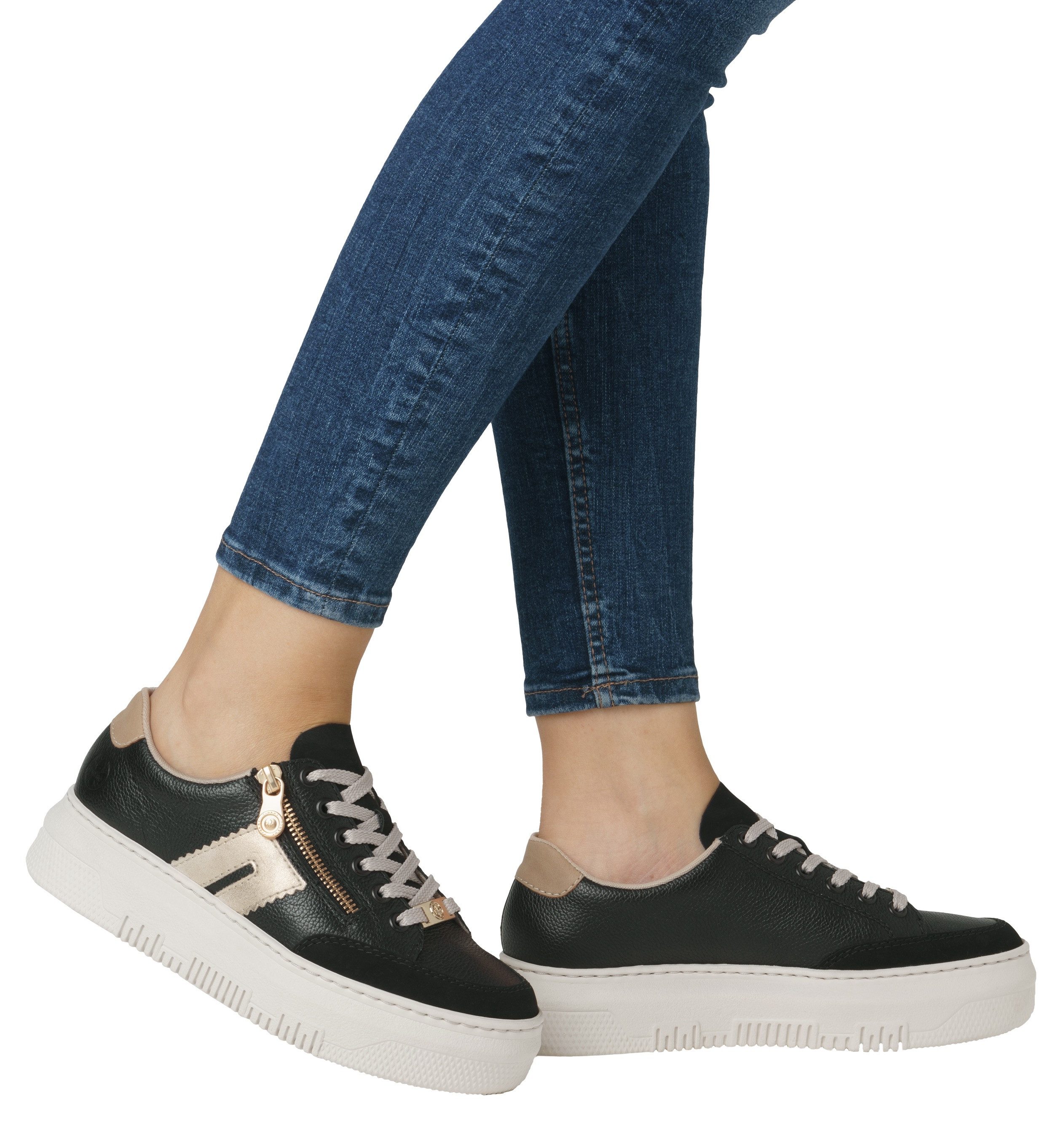 Rieker Plateausneakers , veterschoenen, lage schoen, vrijetijdsschoen met zijrits