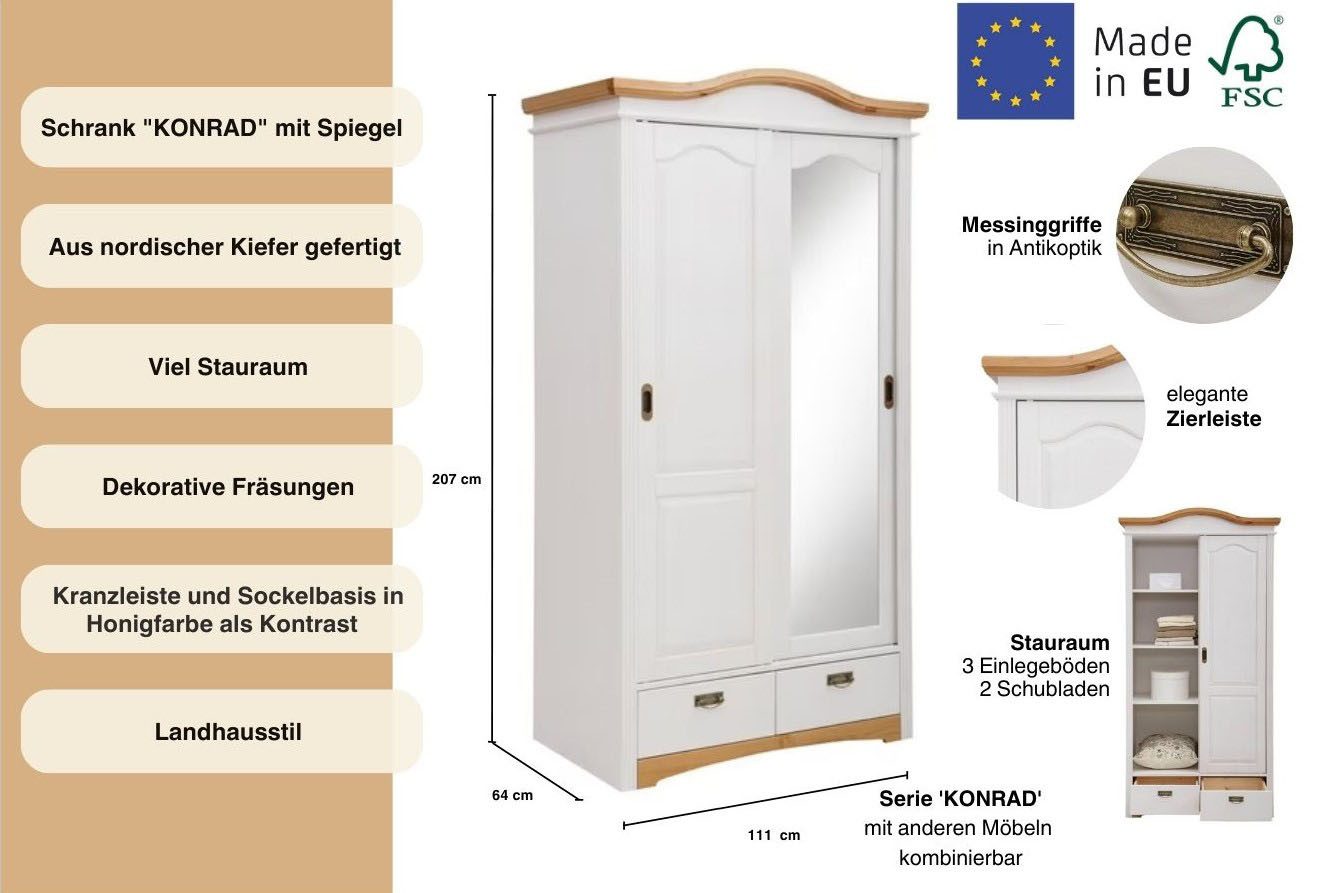 Home affaire Schuifdeurkast Konrad Breedte 111 cm, van massief, FSC®-gecertificeerd dennenhout