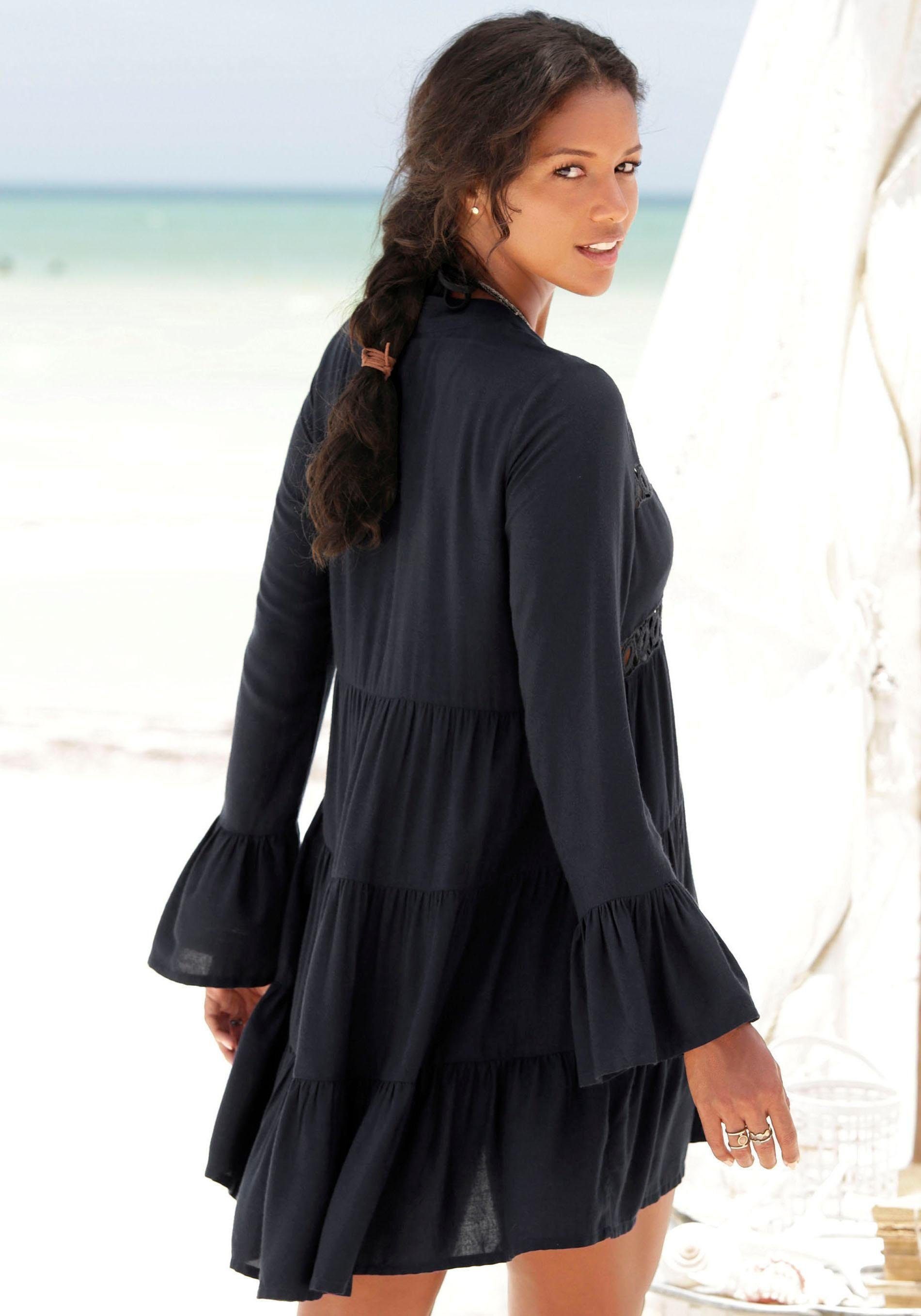Lascana Lange blouse met kanten inzetstukken, tuniek, blousejurk, strandkleding