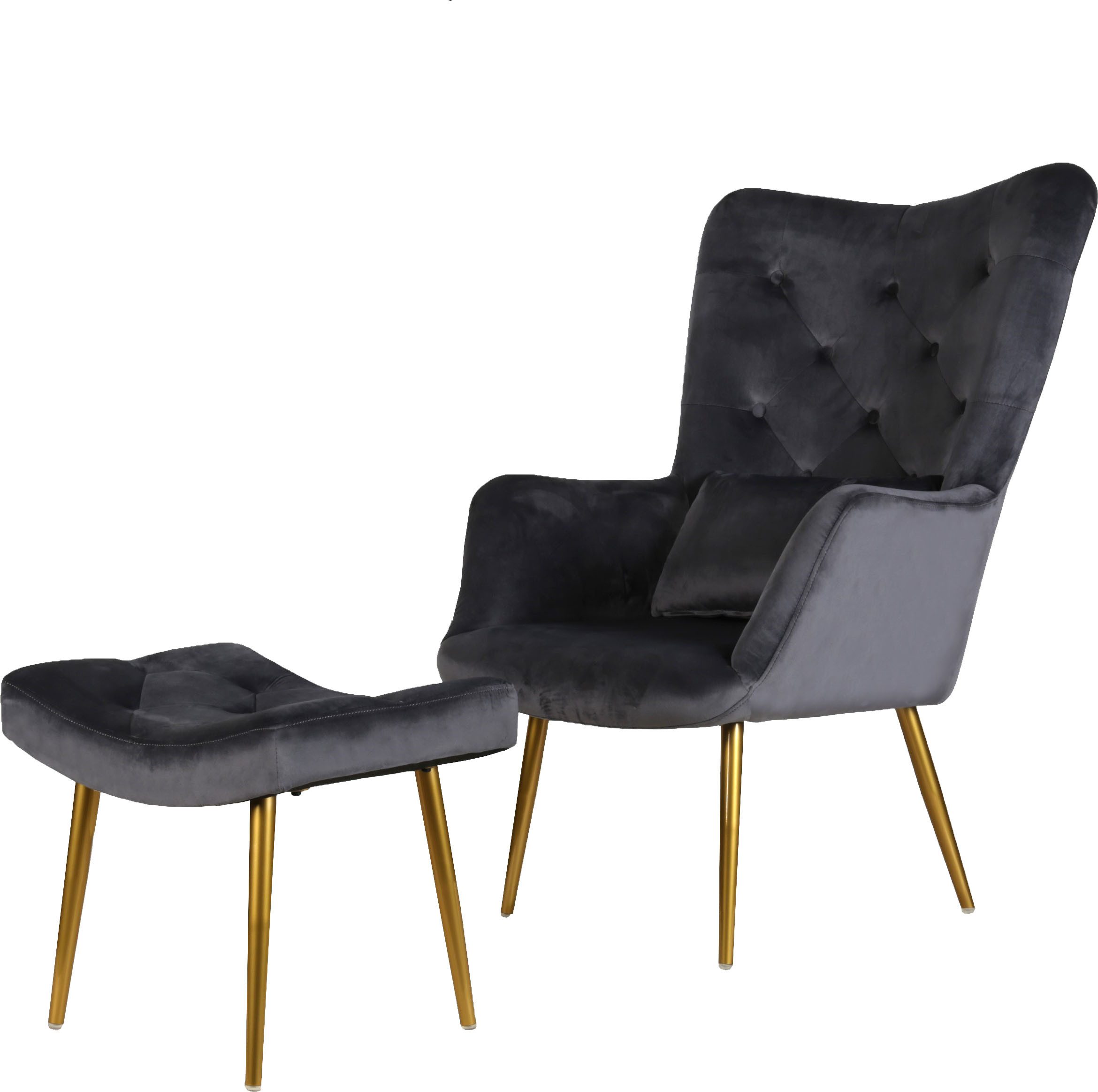 Home affaire Oorfauteuil LITZ in droomachtig fluweel, relaxstoel met poef,