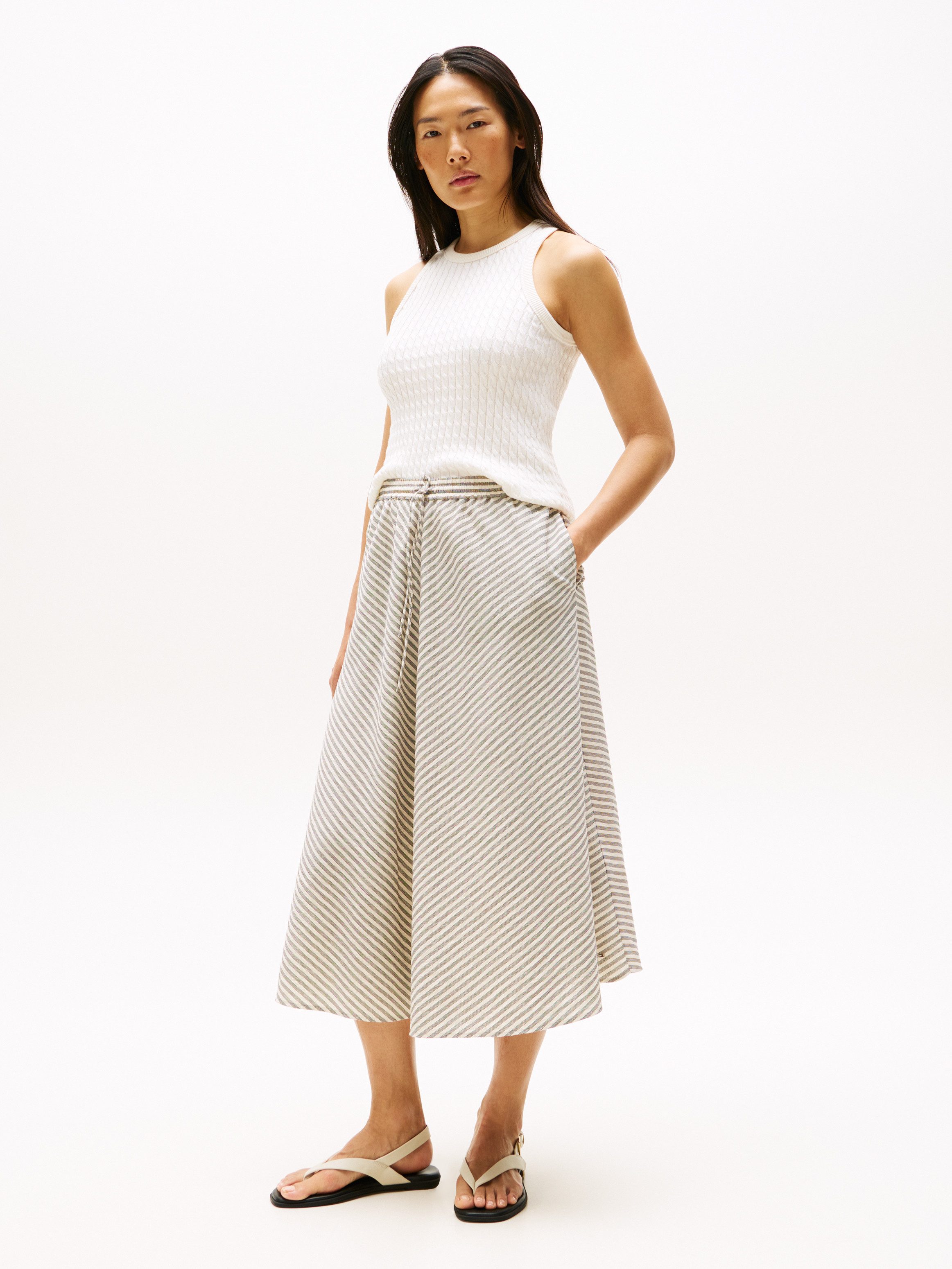 Tommy Hilfiger Rok in a-lijn CRINKLE VISCOSE MIX MIDI SKIRT met streepjespatroon, met tunnelkoord aan de taille