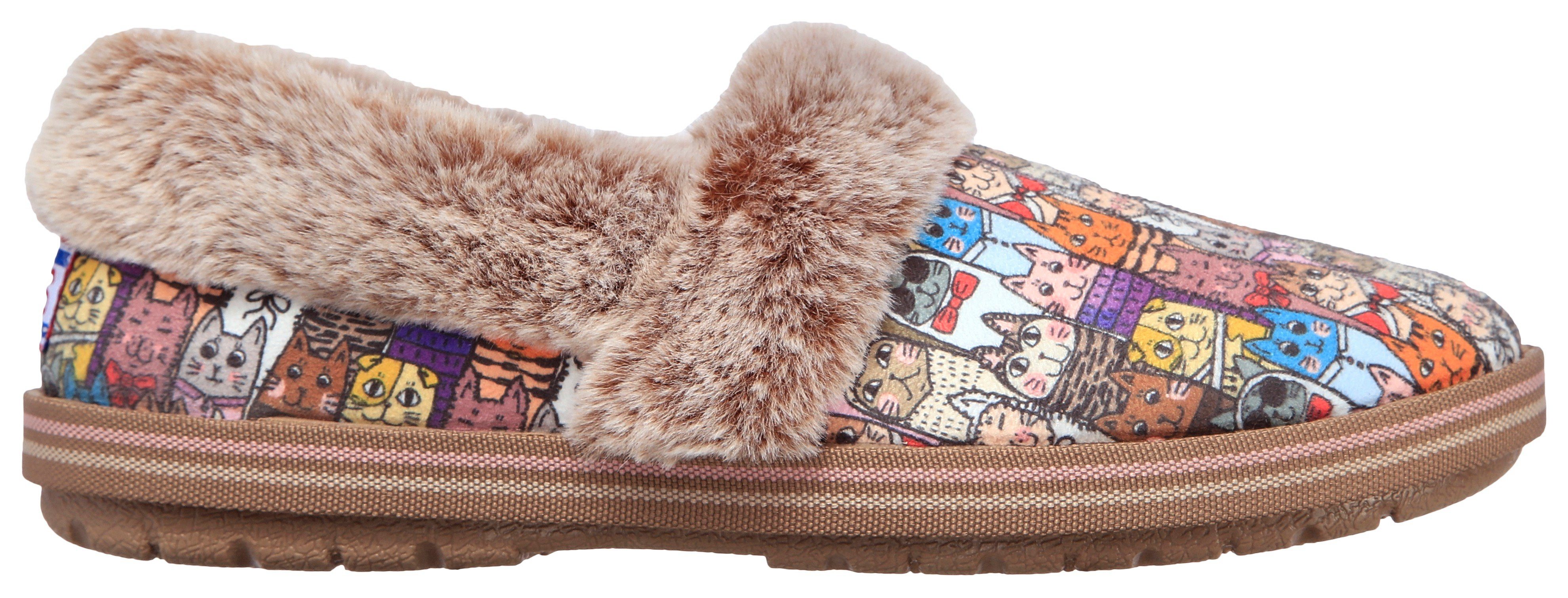 Skechers Pantoffels TOO COZY CHIC CAT Huisschoen met grappige kattenprint