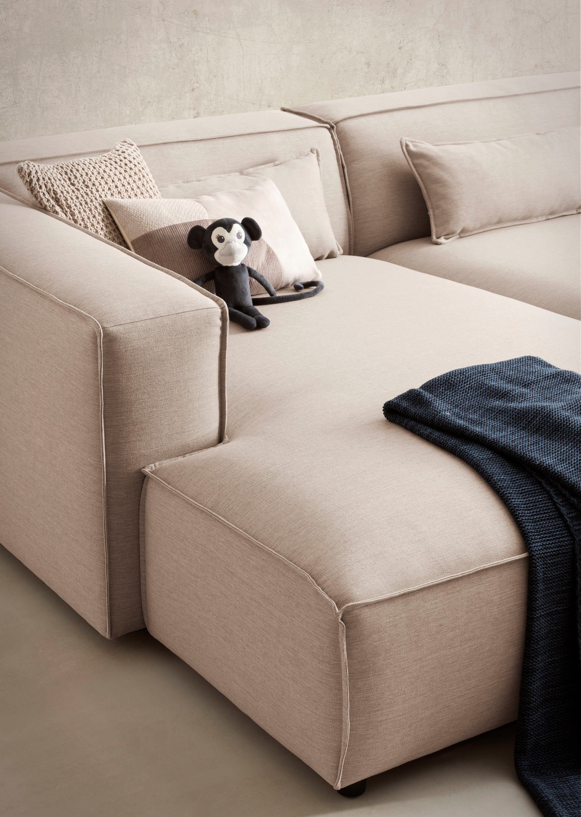LeGer Home by Lena Gercke Hoekbank PIARA XXL, L-vorm met slaapfunctie, Big-sofa in cord of linnenlook Hocker verstelbaar tot slaapbank (krokodillenverbinder), diepe zitting