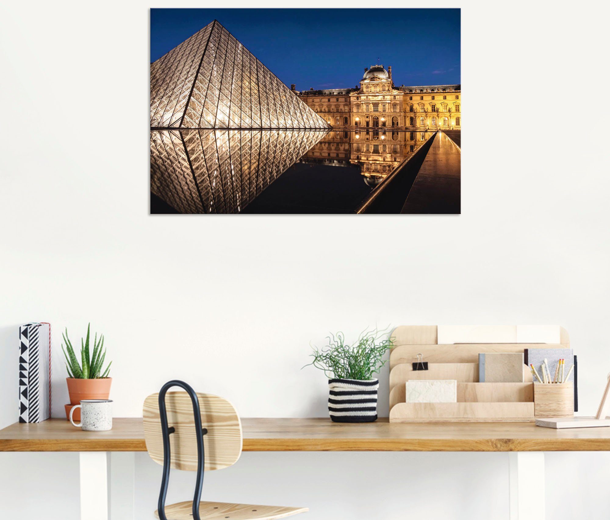 Artland Aluminium dibond print Glazen piramide Musée du Louvre, Parijs geschikt voor binnen en buiten, buitenafbeelding