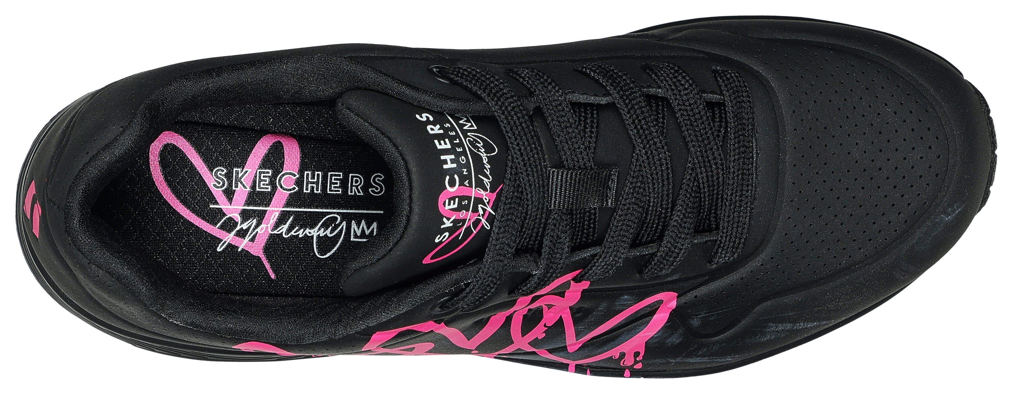Skechers Sneakers UNO DRIPPING IN LOVE met hart-graffiti-print, vrijetijdsschoen, lage schoen, veterschoen