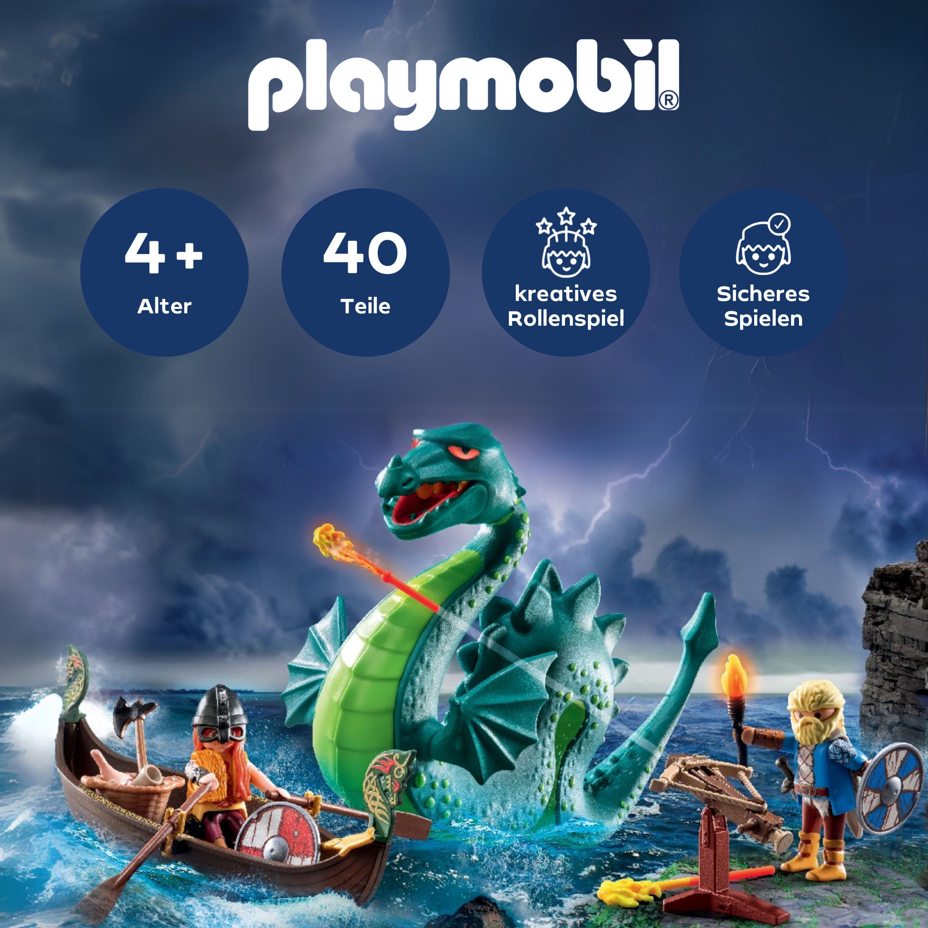 Playmobil® Constructie-speelset Wikinger mit Seeungeheuer (71830), Playmobil History (40-delig)