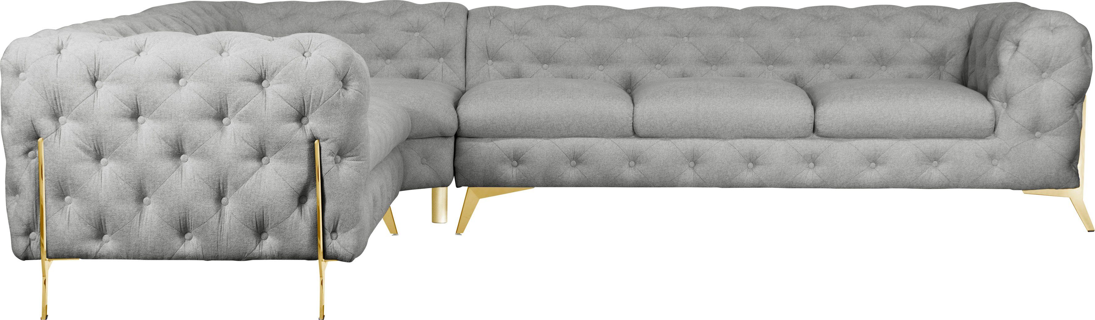 Leonique Chesterfield-bank Amaury L-vorm grote hoekbank, chesterfield-look, breedte 323 cm, kleur van de poten ter keuze