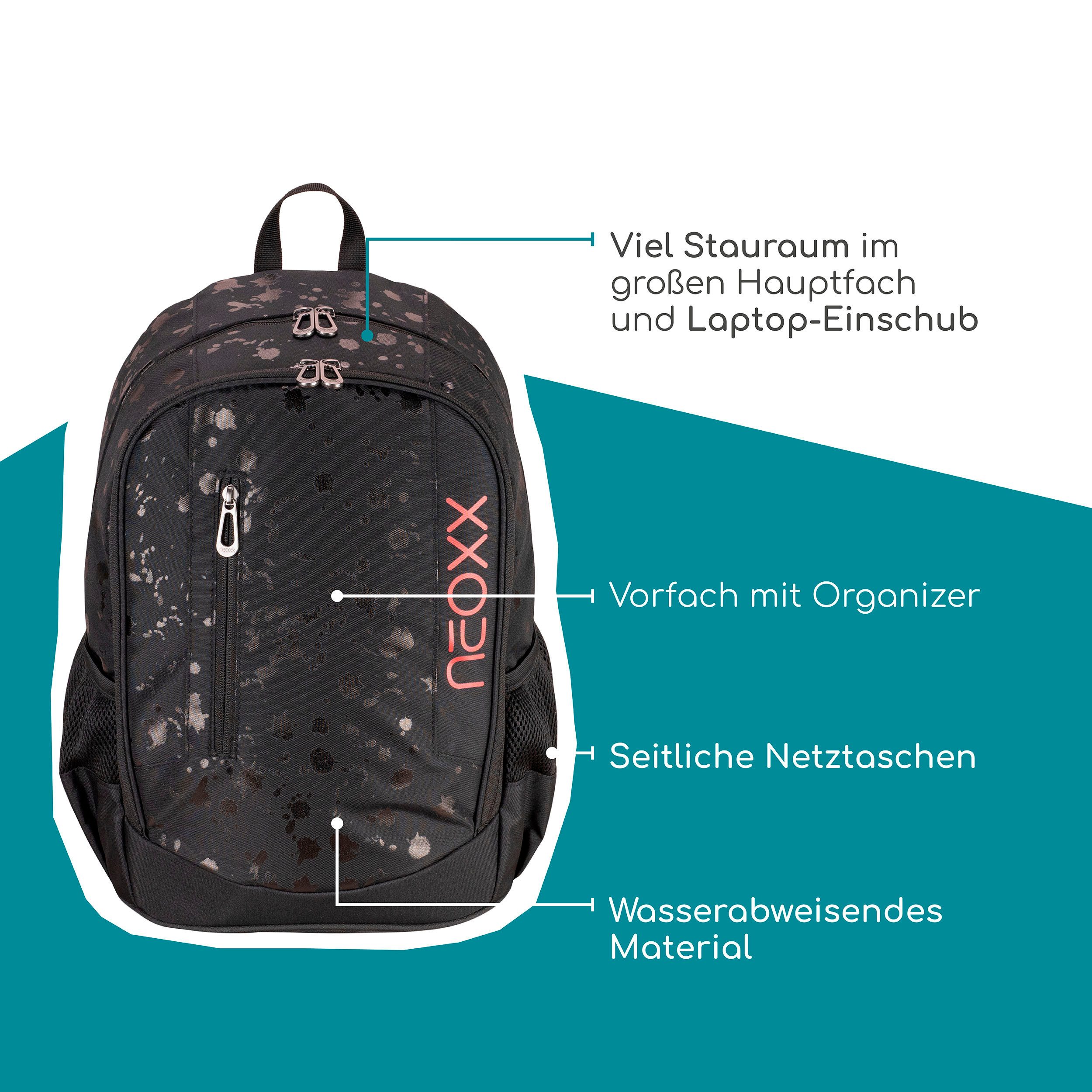 neoxx Schoolrugzak Flow, Splash Black gedeeltelijk van gerecycled materiaal