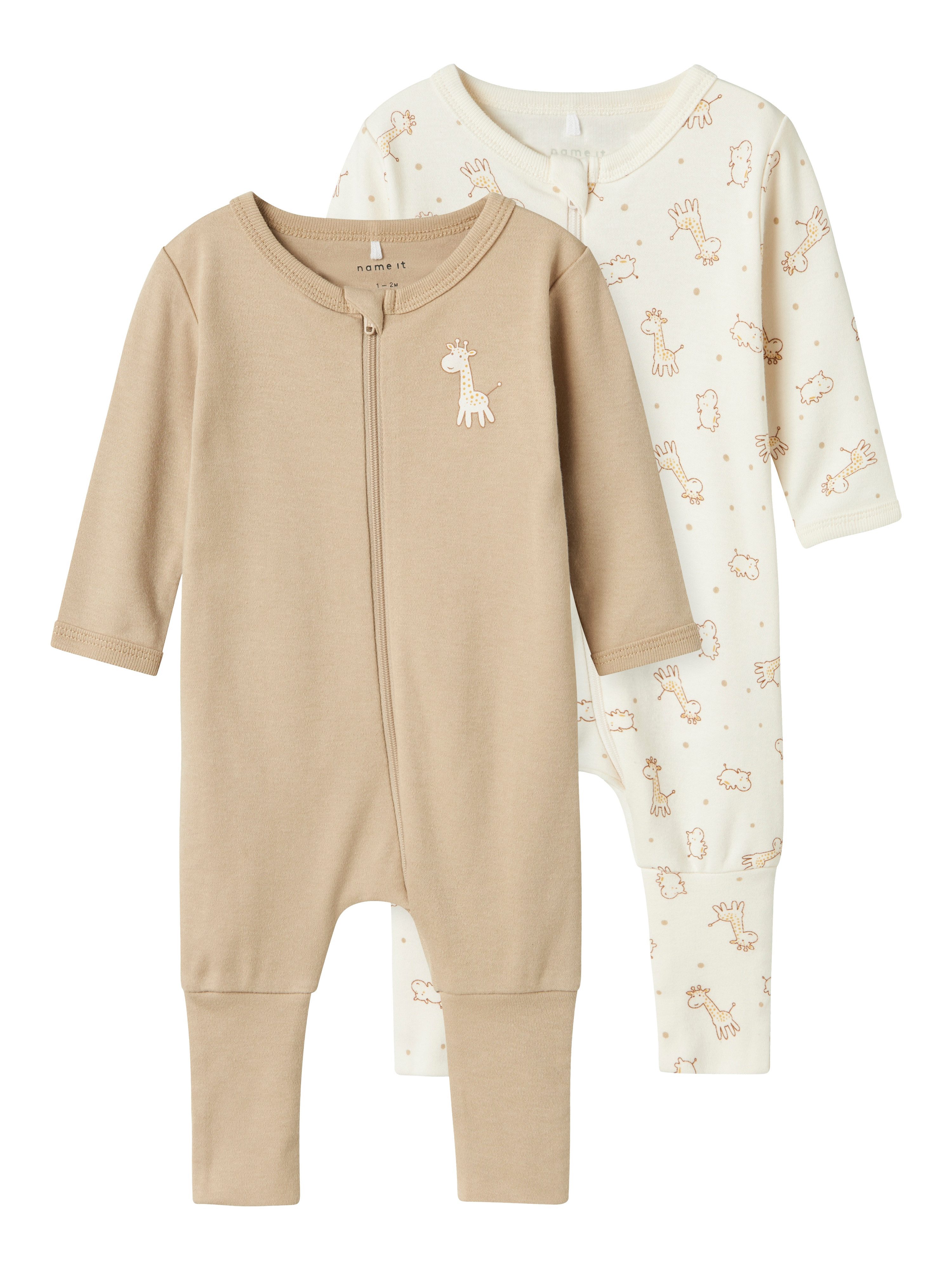 Name It Slaaponesie NBNNIGHTSUIT 2P ZIP FF JET GIRAFFE NOOS (set, 2-delig)