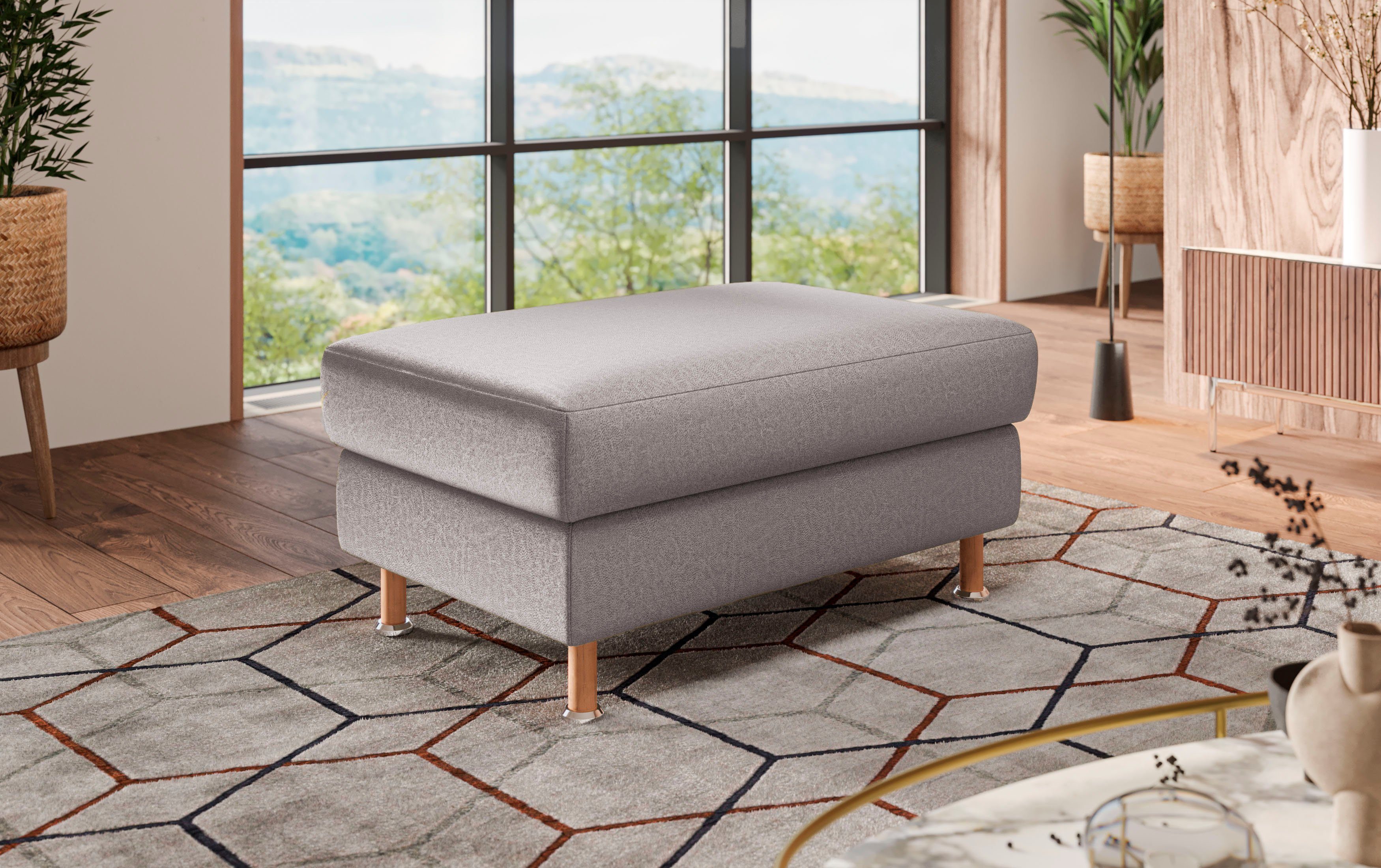 Home affaire Hocker Calypso Houten poten met metalen plaat hockers maat Luxe-microvezel grijs