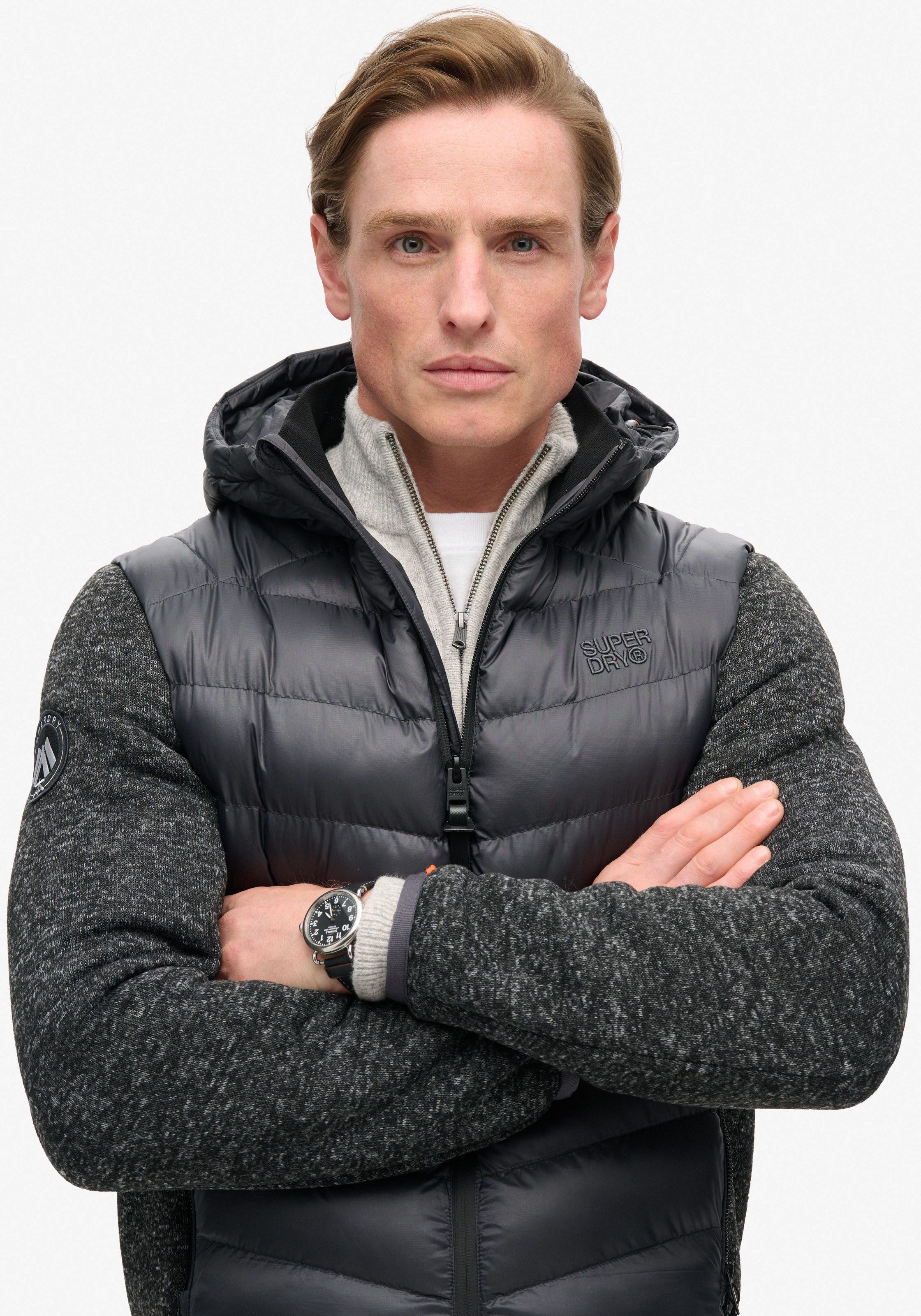 Superdry Gewatteerde jas Hooded Knit Storm Hybrid Jkt