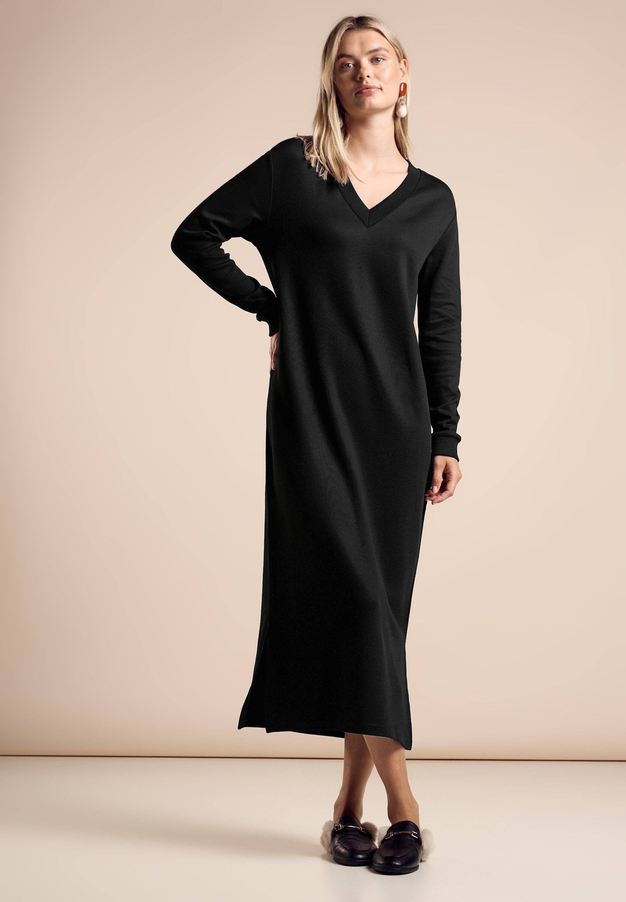 STREET ONE Midi-jurk met v-hals en lange mouwen