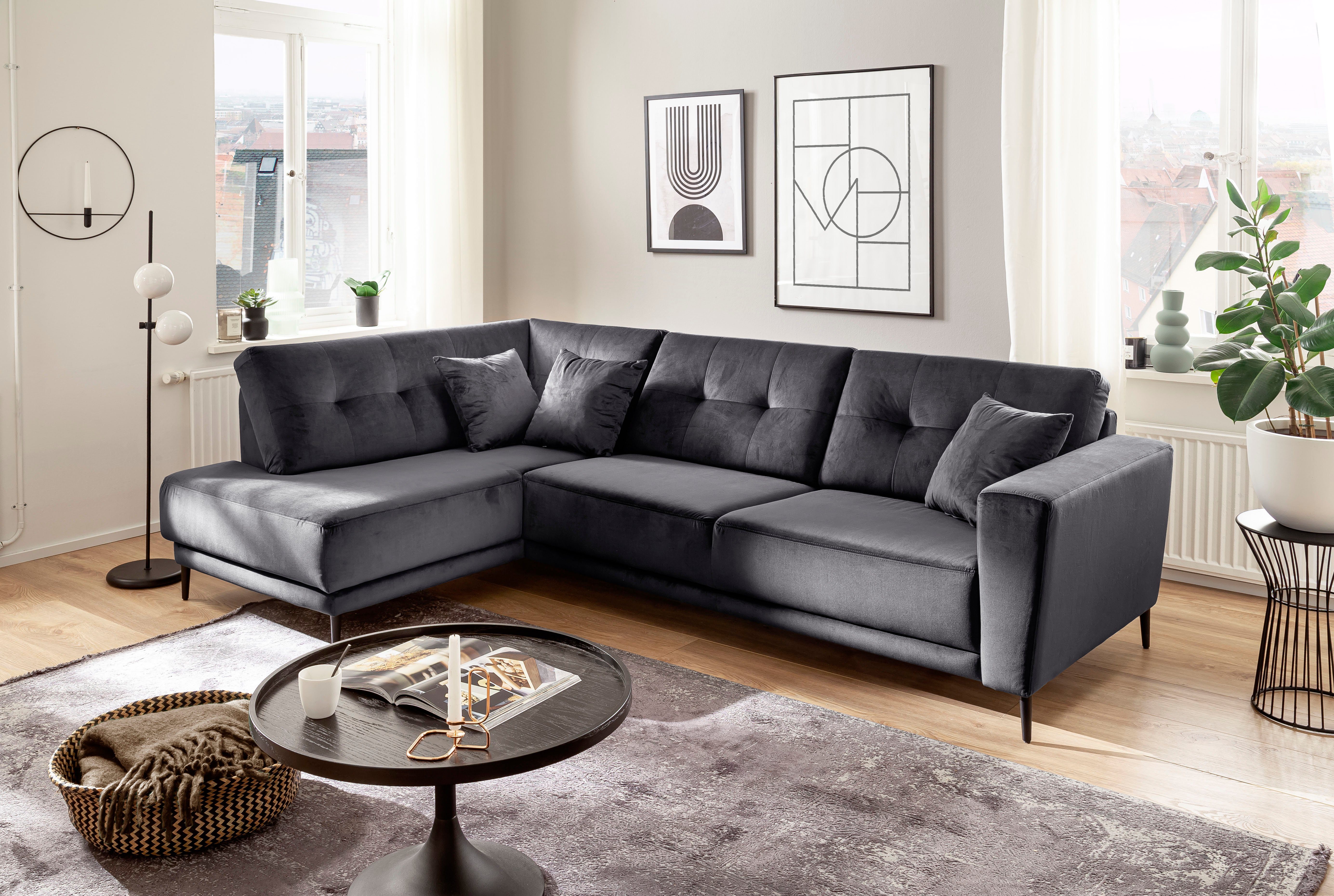 Trends by HG Hoekbank Barcelona L-vorm met metalen voet, vrij plaatsbaar