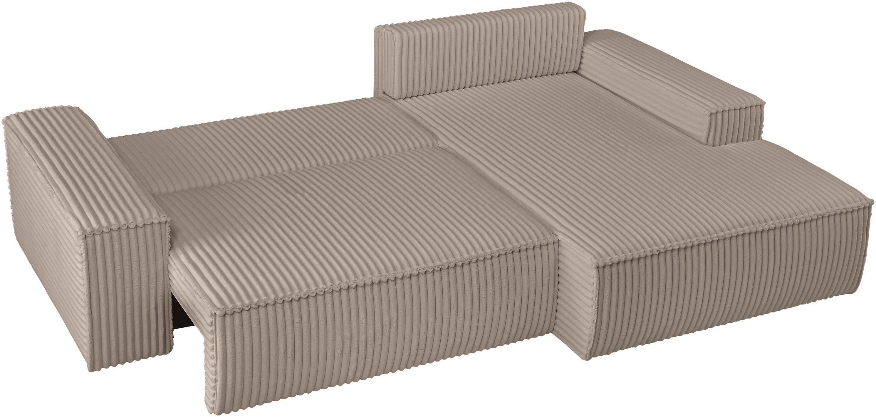 andas Hoekbank Finnley slaapbank 267 cm in Bouclé, fijne structuur en cord, L-vorm