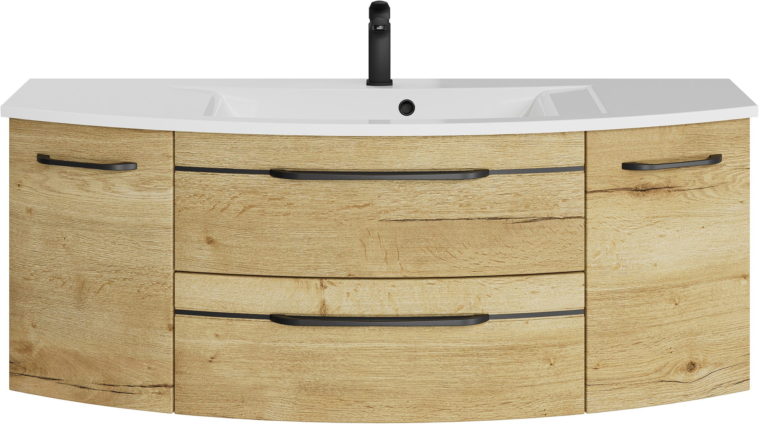 Saphir Wastafelonderkast Serie 7045 mineraalmarmeren wastafel en onderkast, 131 cm breed wastafelmeubels bruin