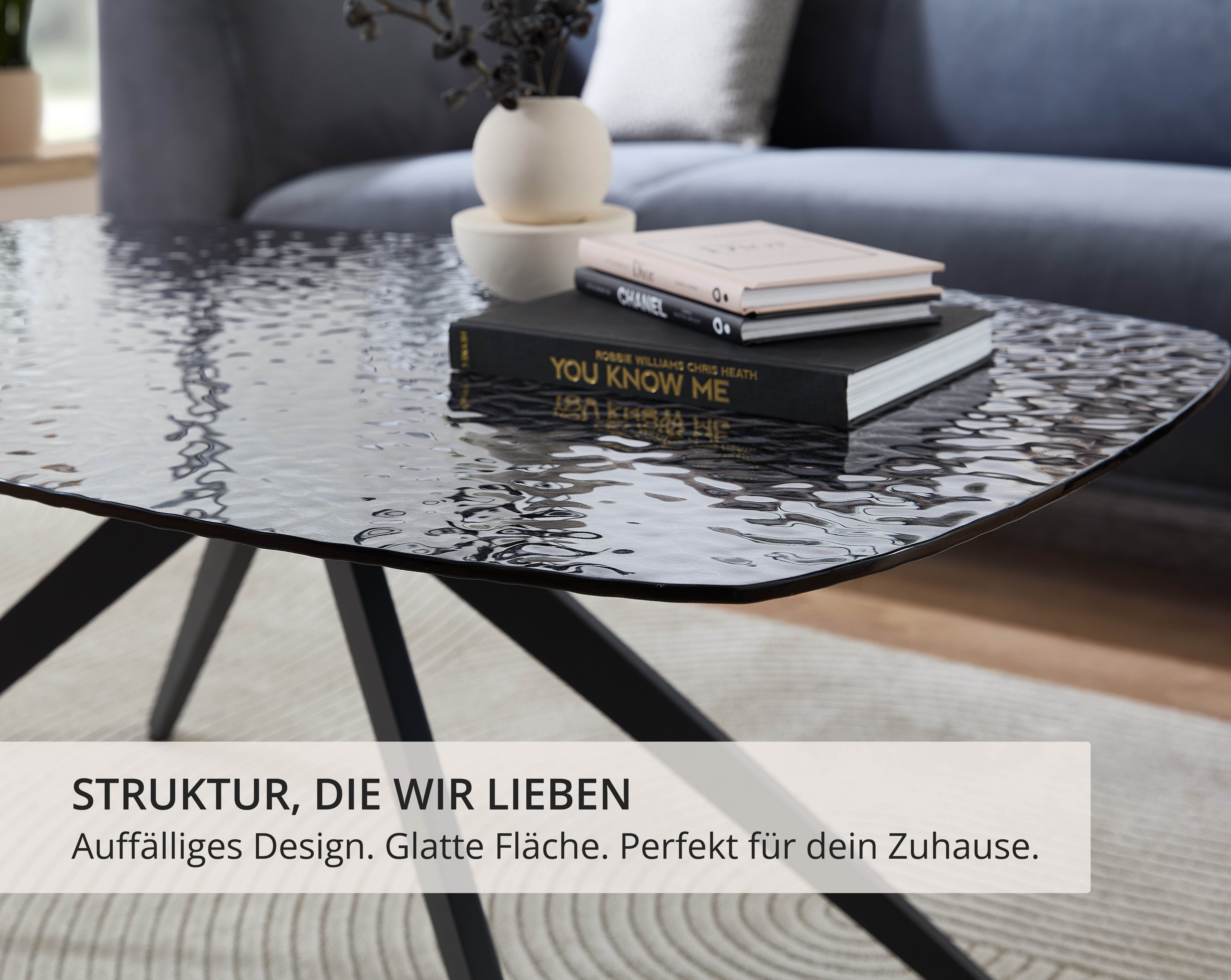 Stolkom Salontafel Elias glazen tafel zwart, salontafel BxHxD 110x44x70 cm Veiligheidsglas breukveilig, glasplaat watergolf zwart getint