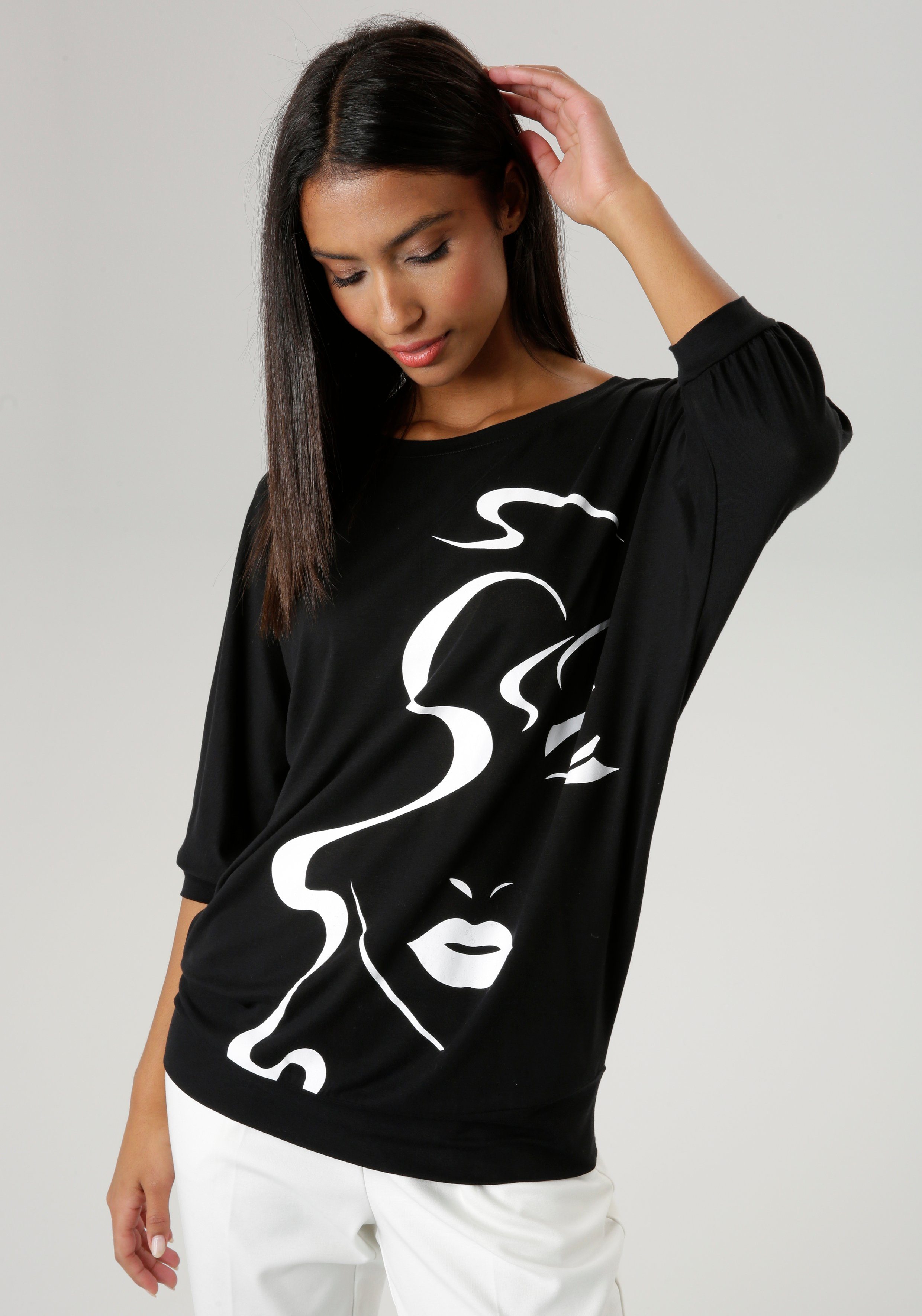 Aniston SELECTED Shirt met vleermuismouwen met abstract gezichtdruk