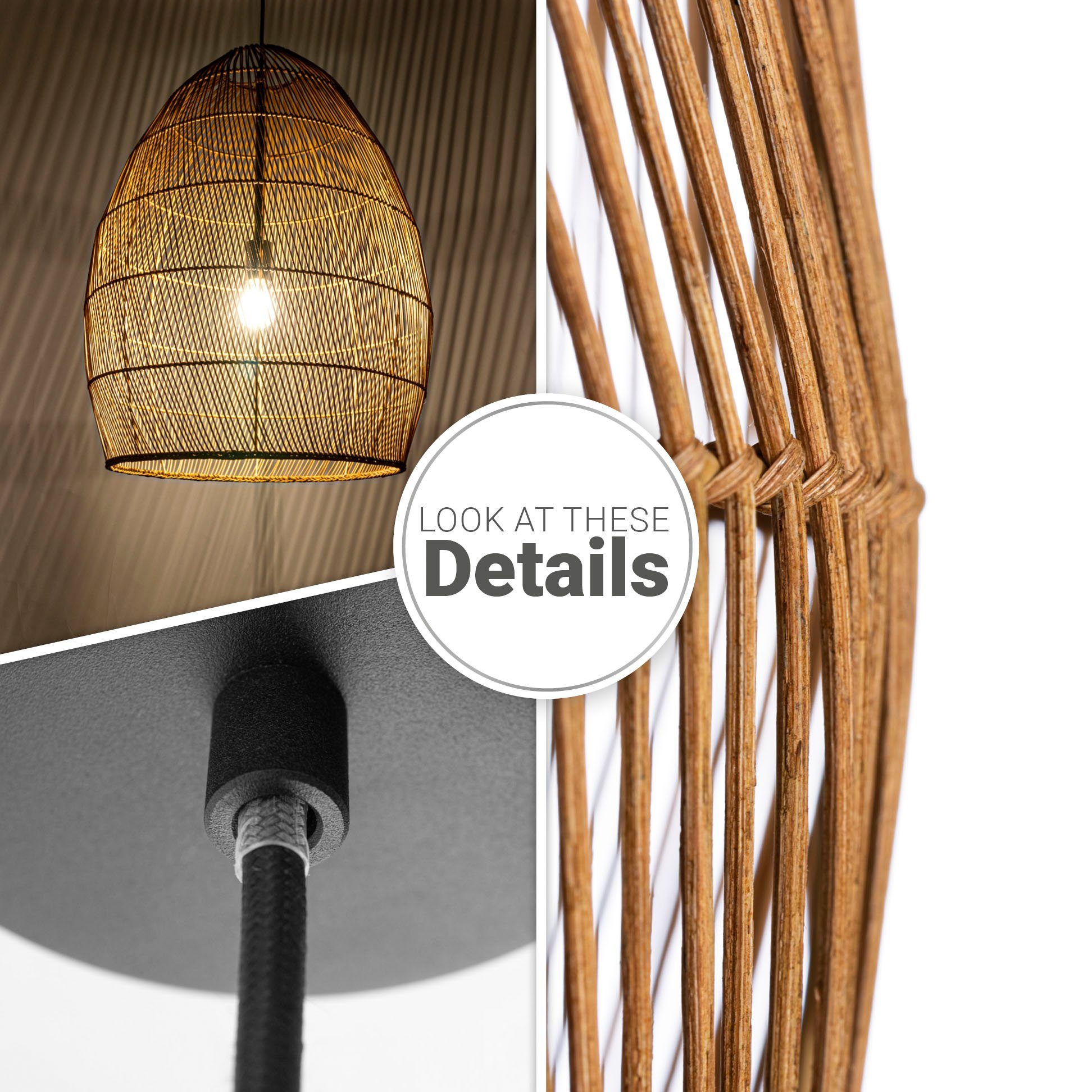 Paco Home Hanglamp VIHMA Rattan pendellamp eettafel lamp natuurlijk LED Boho rustiek E27