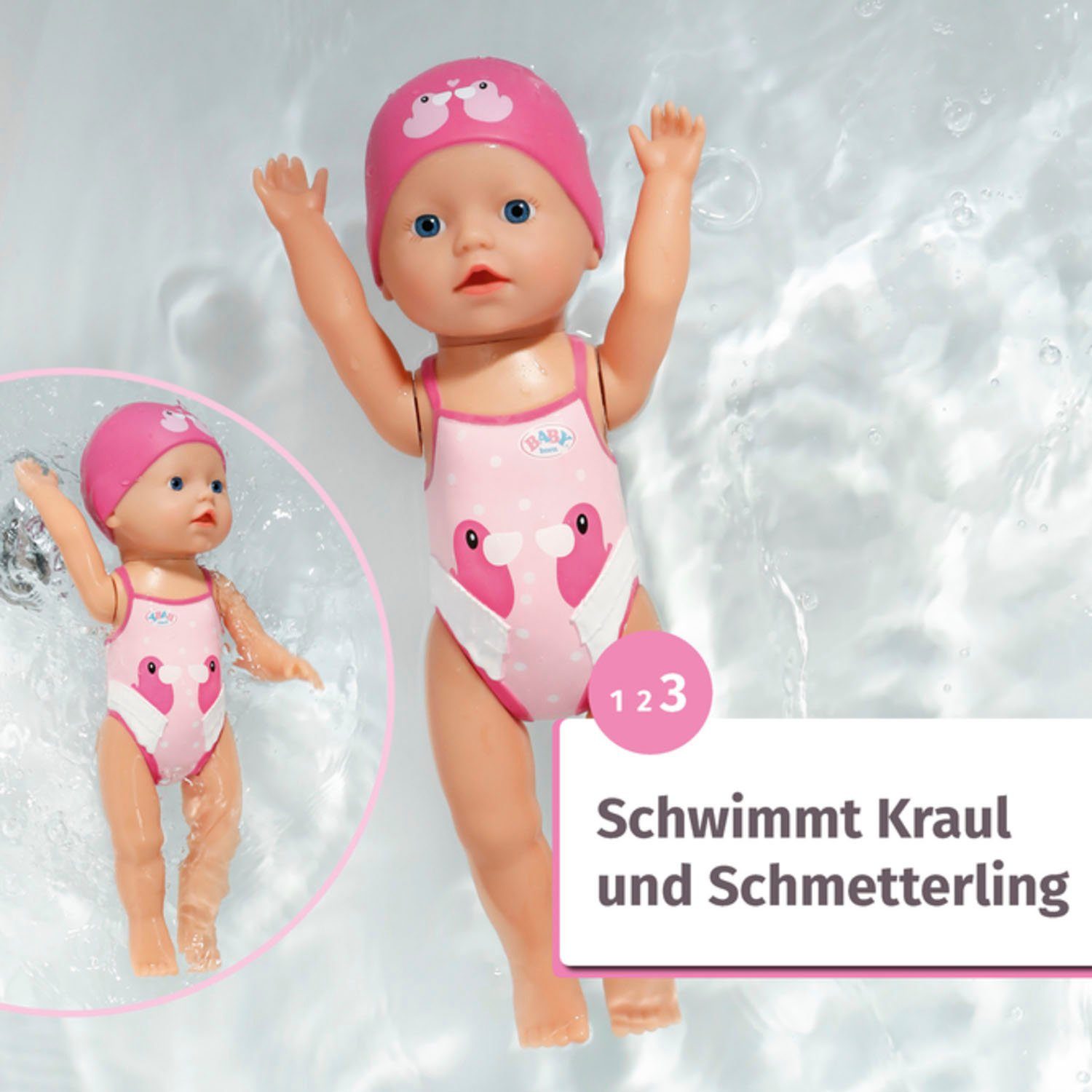 Baby Born Babypop My First Swim Girl, 30 cm zwemt met borstcrawl en vlinderslag