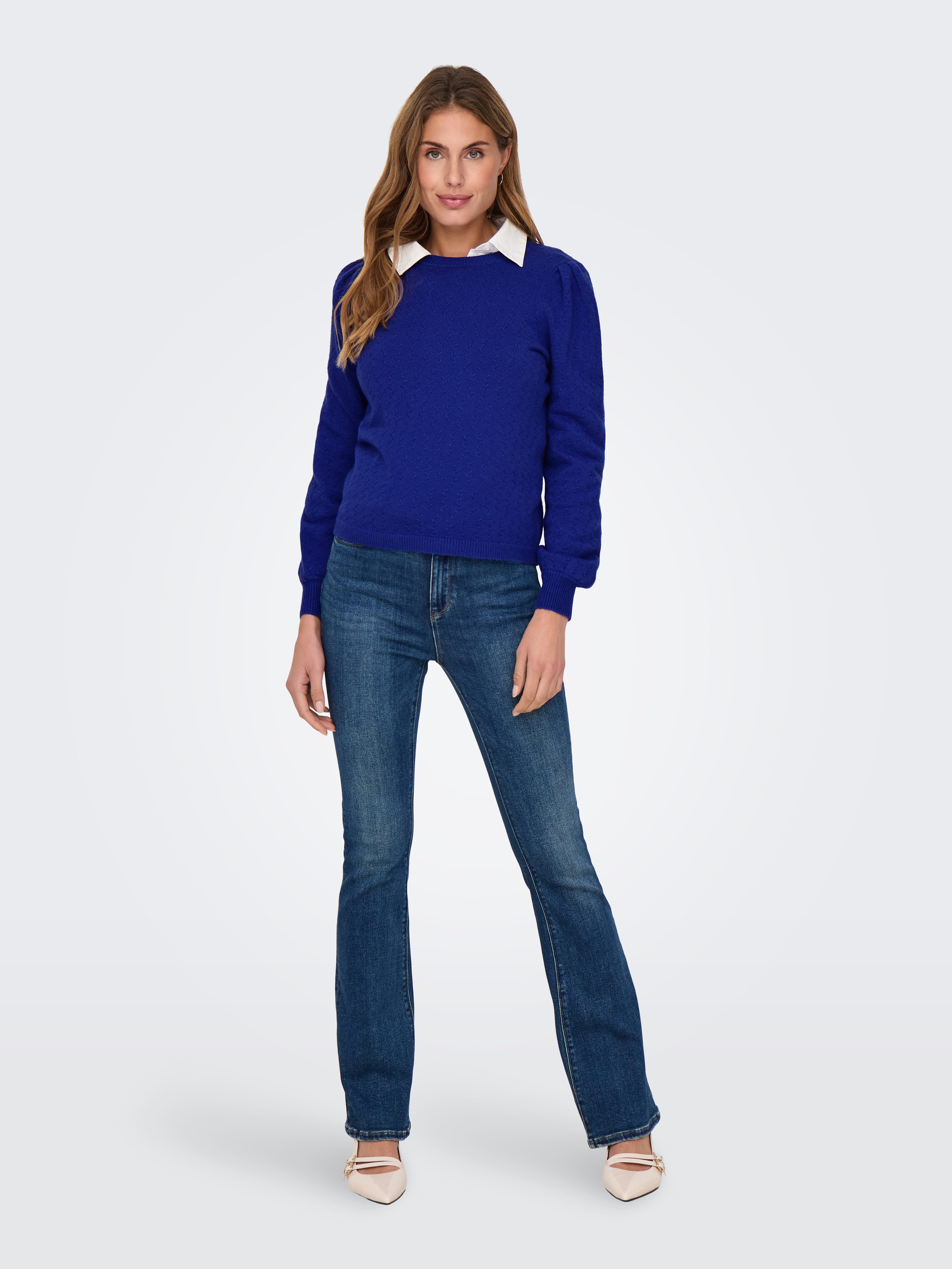 Only Trui met ronde hals ONLKATIA LS STRUCTURE PUFF O-NECK CC KNT