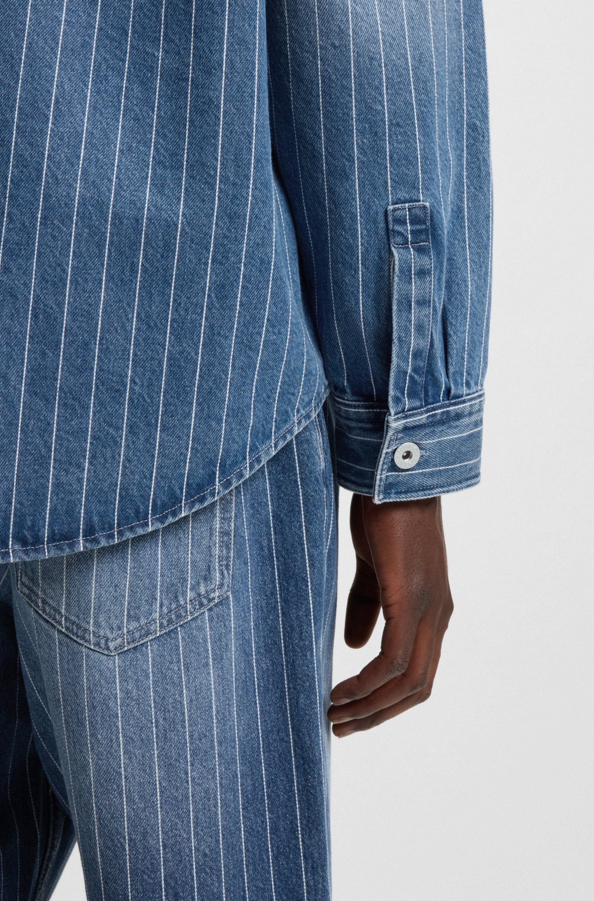 HUGO Blue Jeans overhemd Ebolt van gestreept denim