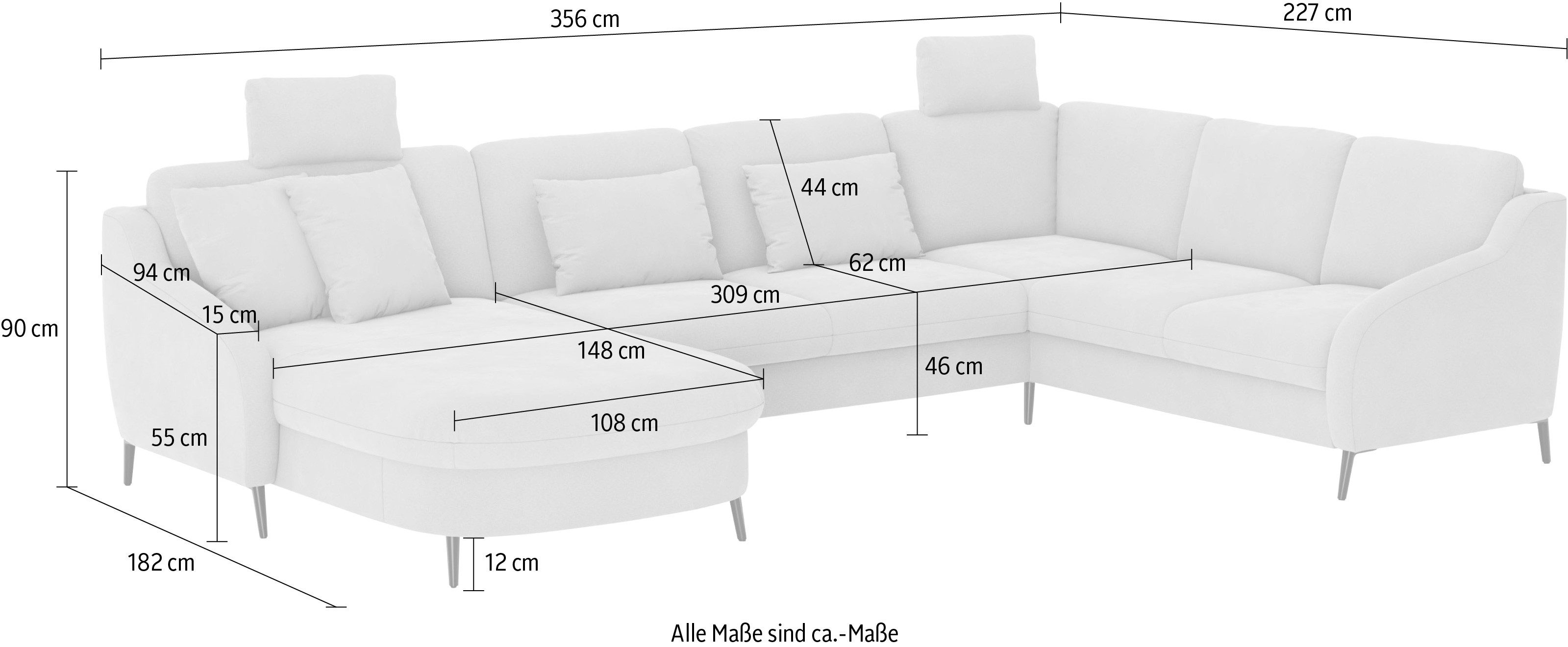 sit&more Zithoek Soul U-model optioneel met bedfunctie en bedlade of lade