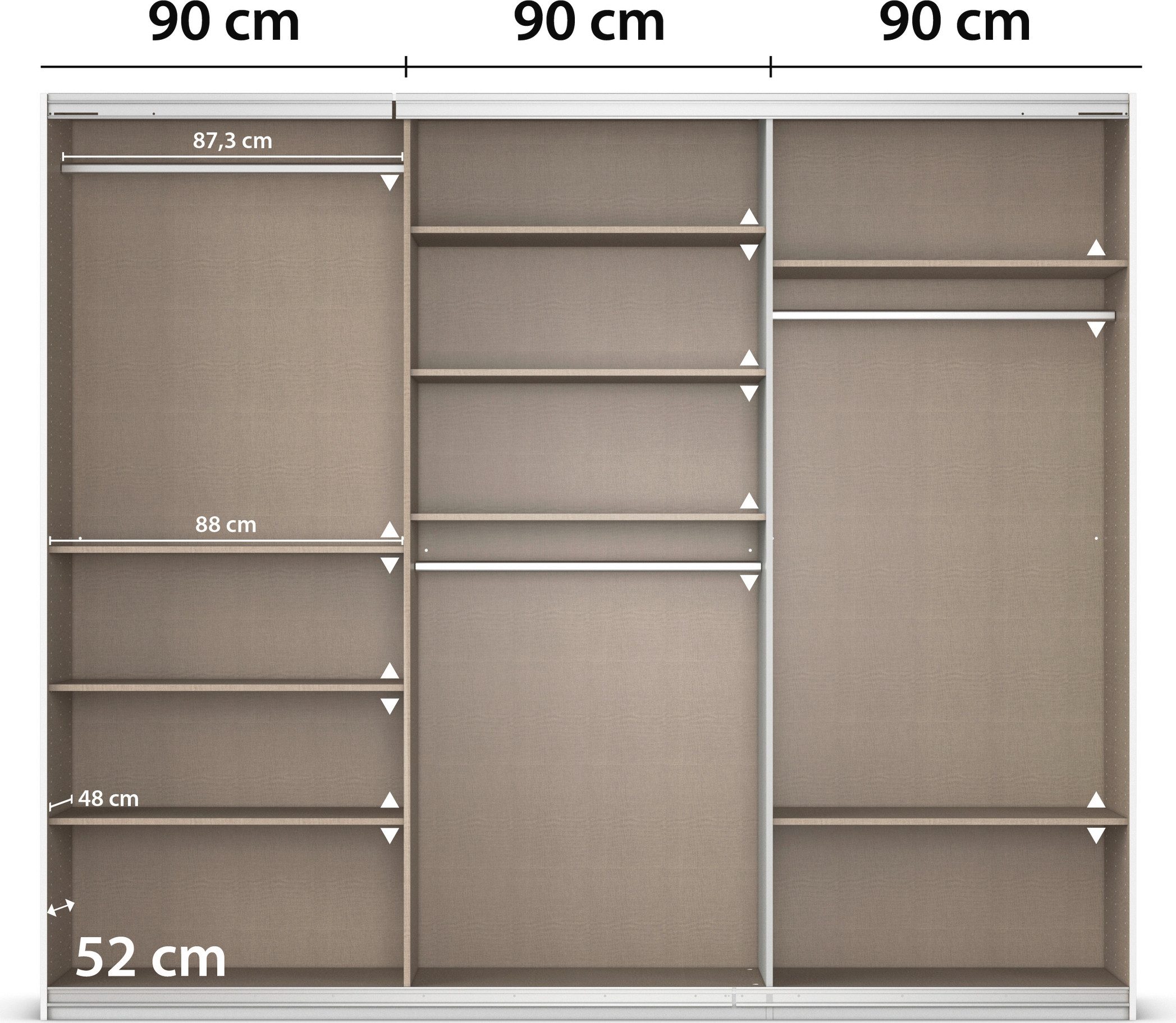 rauch Schuifdeurkast Kledingkast kast garderobe AGORDO met decor- of hoogglansfront doordachte binnenuitrusting, in 4 breedtes en 2 hoogtes made in germany