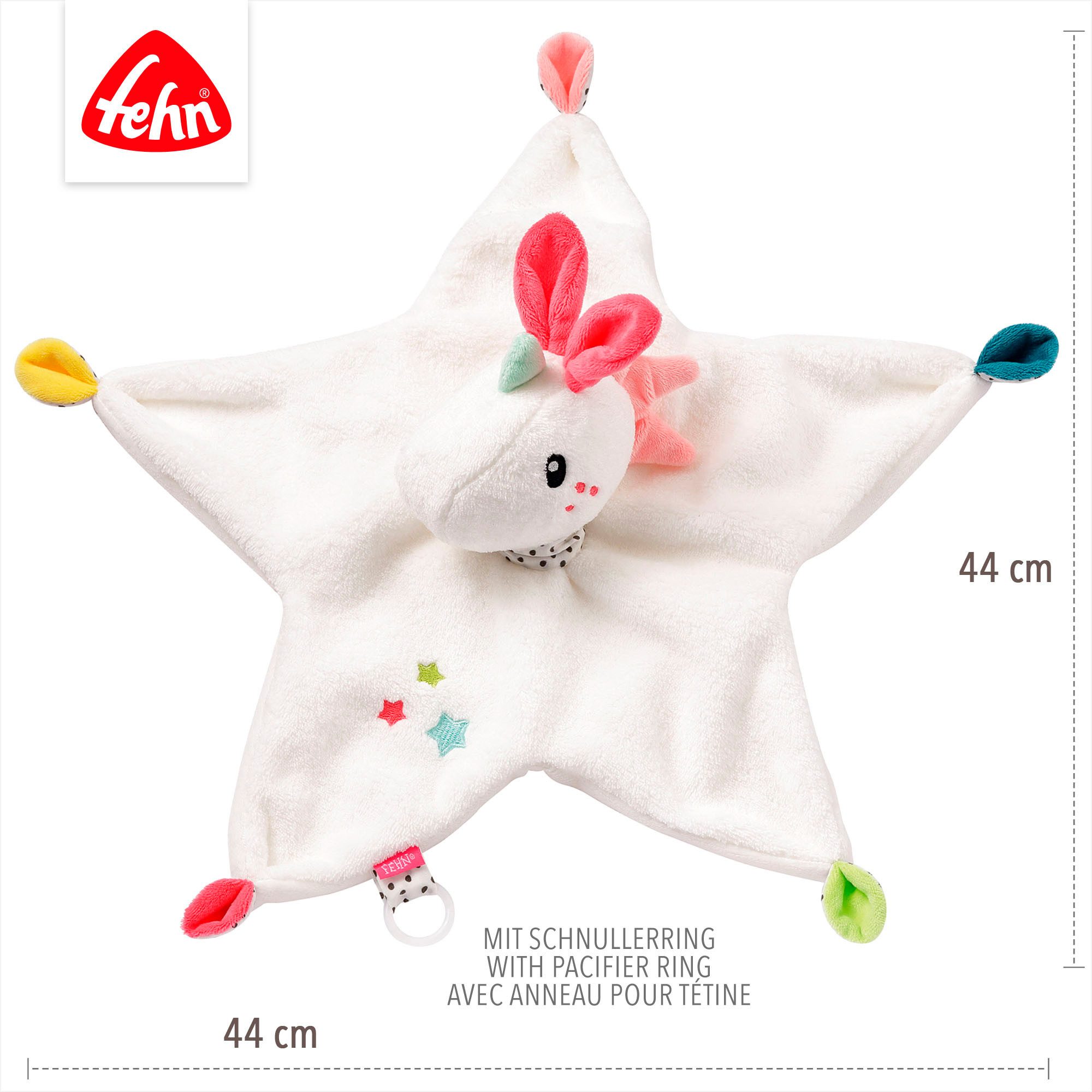 Fehn Knuffeldoek Aiko & Yuki, eenhoorn met bevestigingsring voor speen