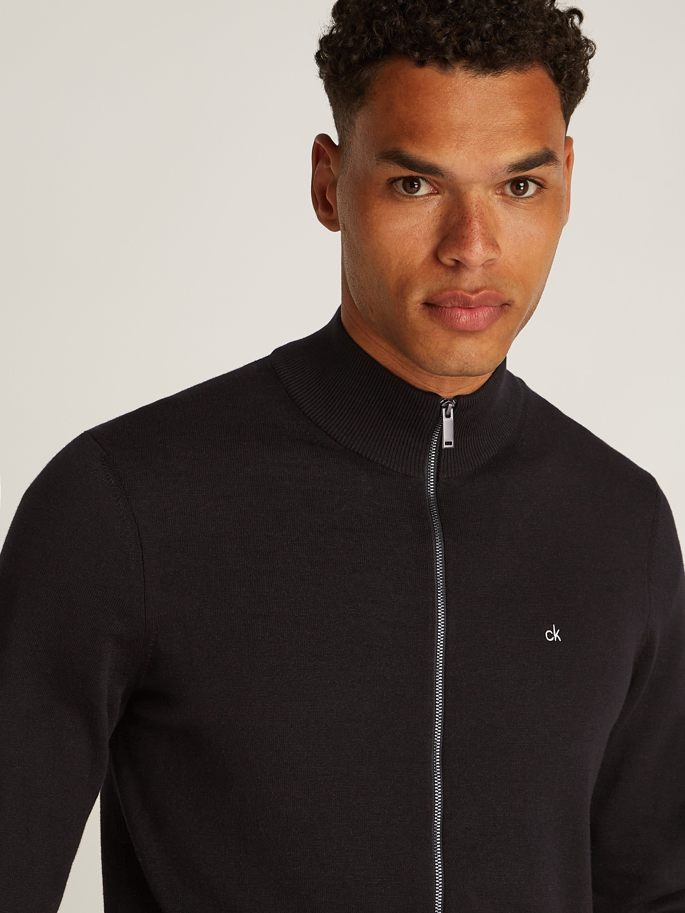 Calvin Klein Trui met staande kraag COTTON SILK BLEND ZIP JACKET