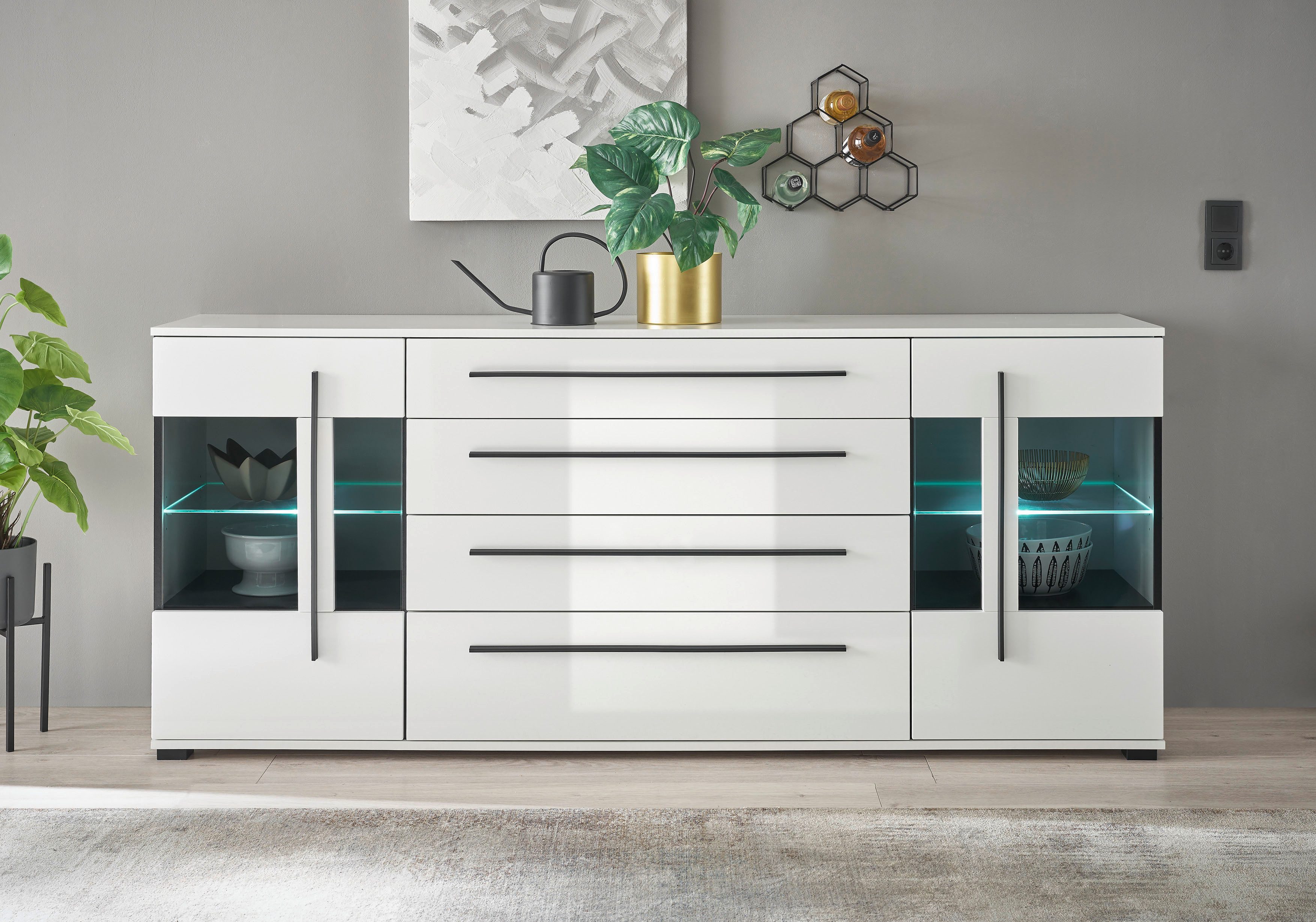 INOSIGN Dressoir Cantara, moderne kast, commode in Eiken Evoke of wit zwarte stanggreep, voldoende opbergruimte, veelzijdig inzetbaar