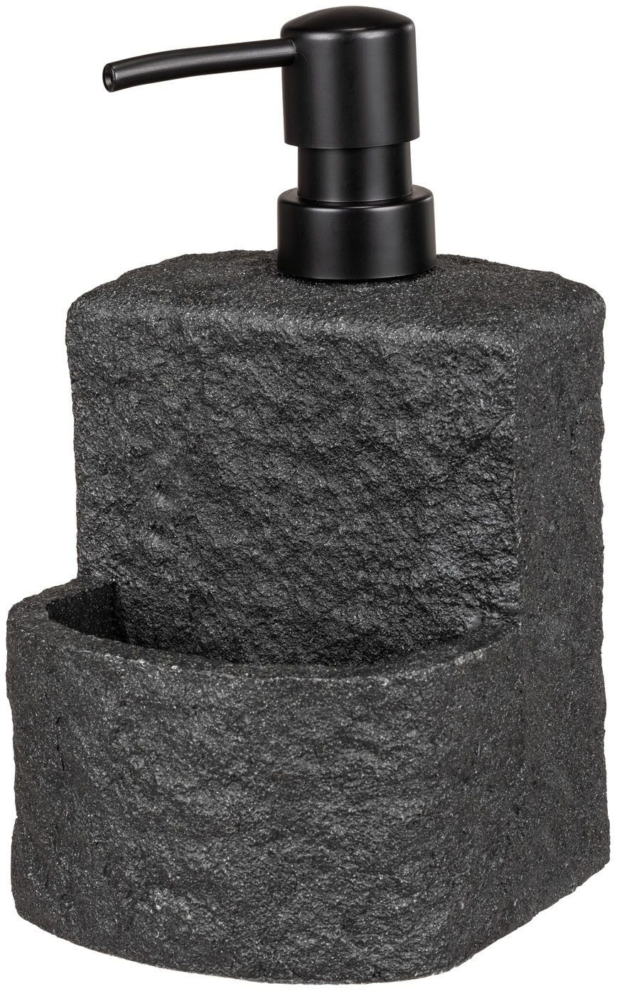 WENKO Dispenser voor afwasmiddel Festival Stone van polyresin, steenlook, met afwasponsvak, 380 ml