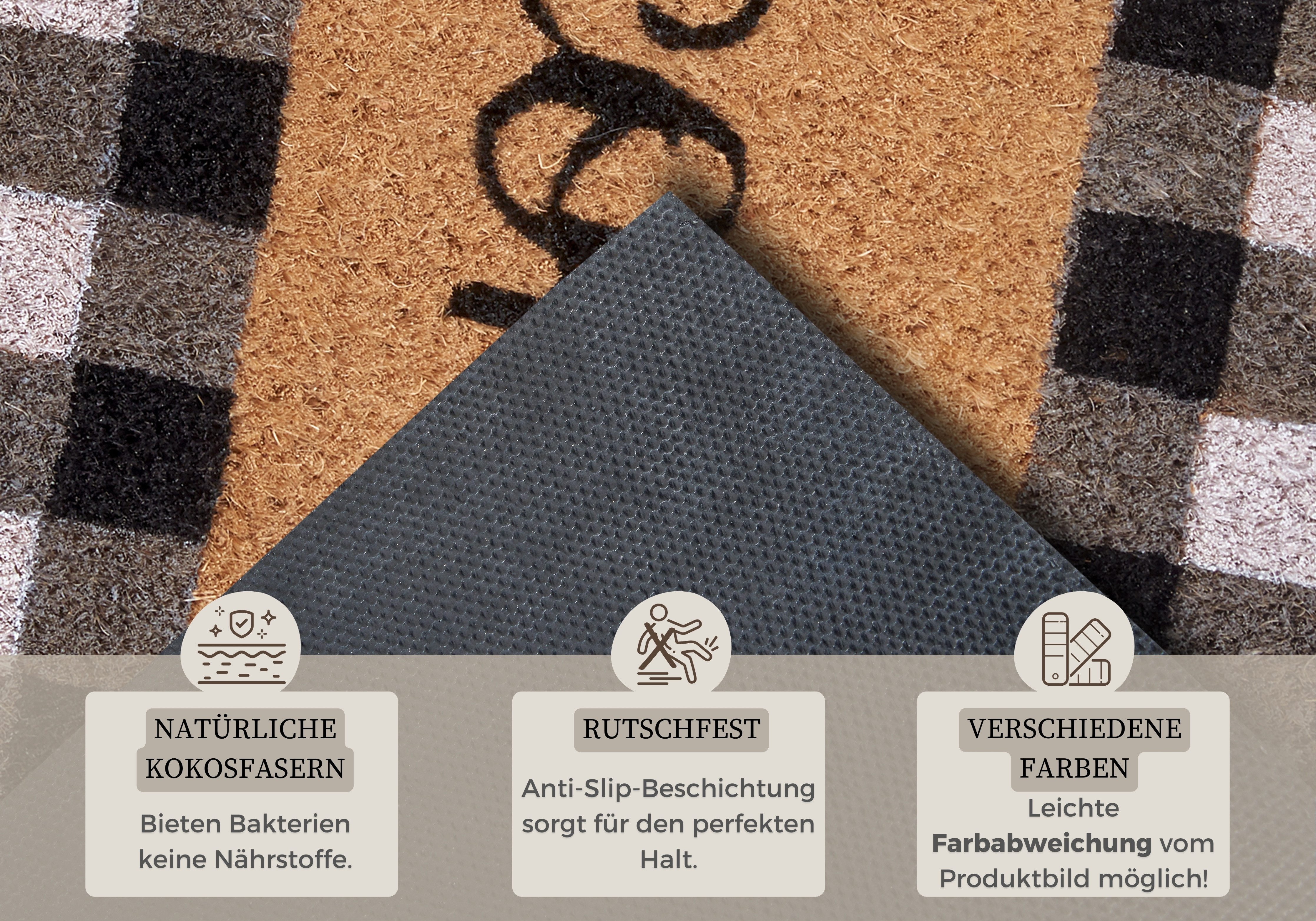 HANSE Home Mat Kokos Welcome Chessboard, deurmat Kokos, vuilopvangmat, outdoor, antislip, binnen, kokosmat, gang