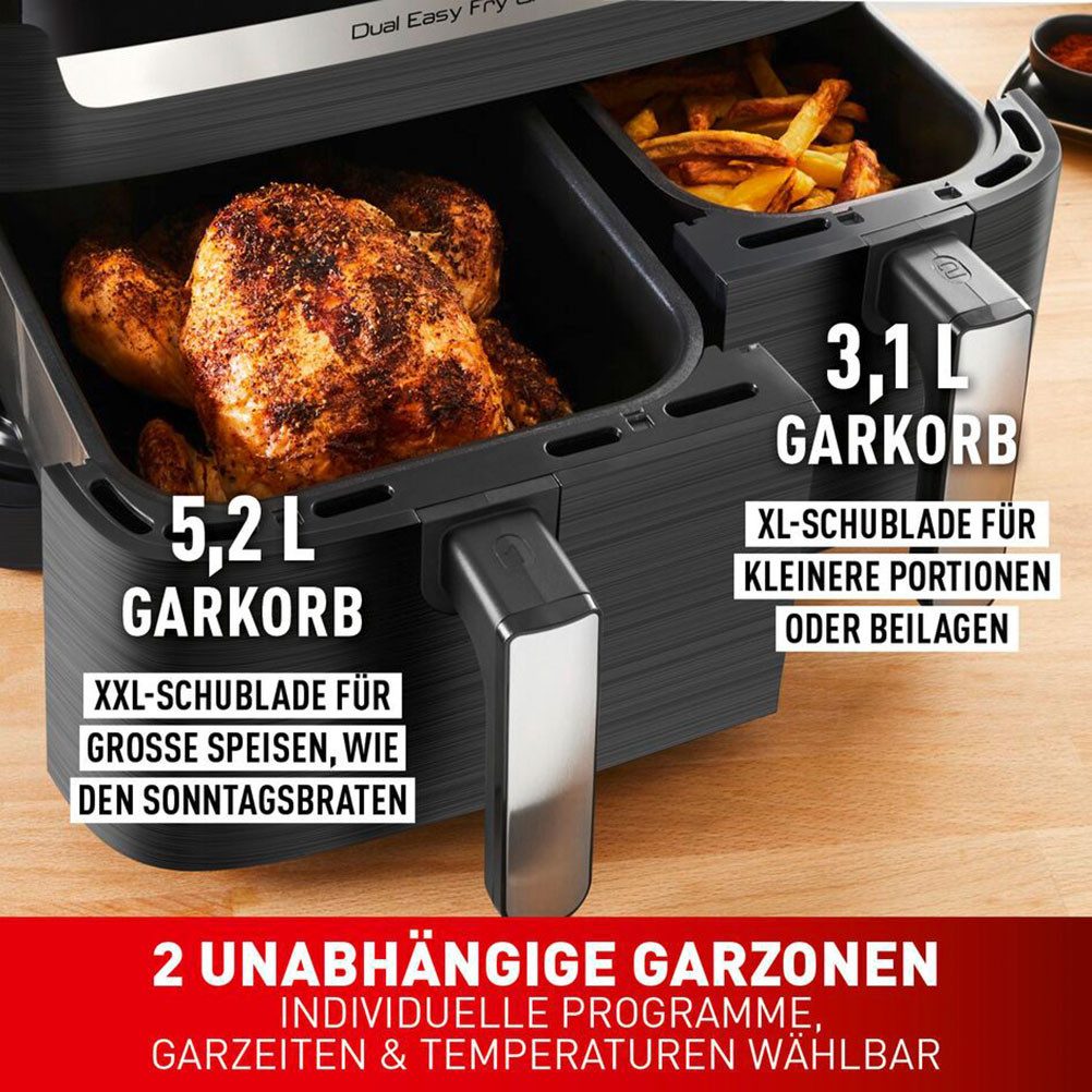 Tefal Airfryer EY905B Dual Easy Fry & Grill Dubbele kamer, 8,3 L capaciteit, met hamburgerpers