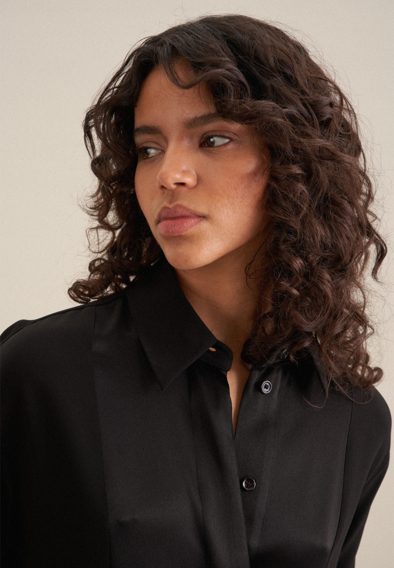 seidensticker Lange blouse Zwarte roos Lange mouwen kraag uni