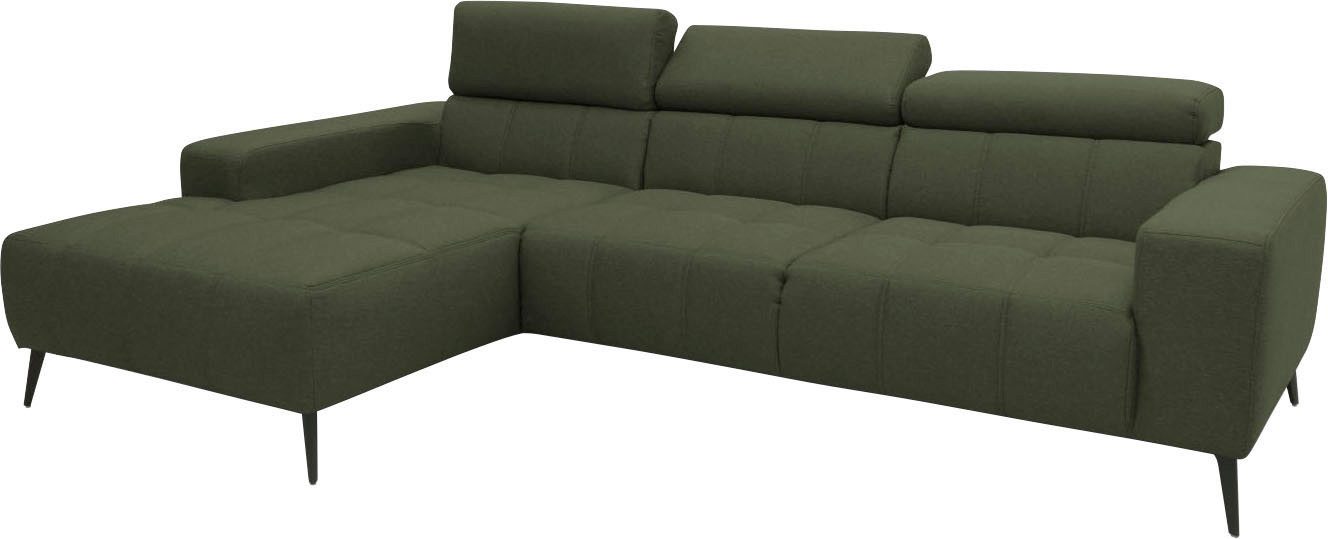 DOMO collection Hoekbank Trento L-vorm, met sledevoet of enkele voet naar keuze met verstelbare hoofdsteun, récamier links/rechts bestelbaar