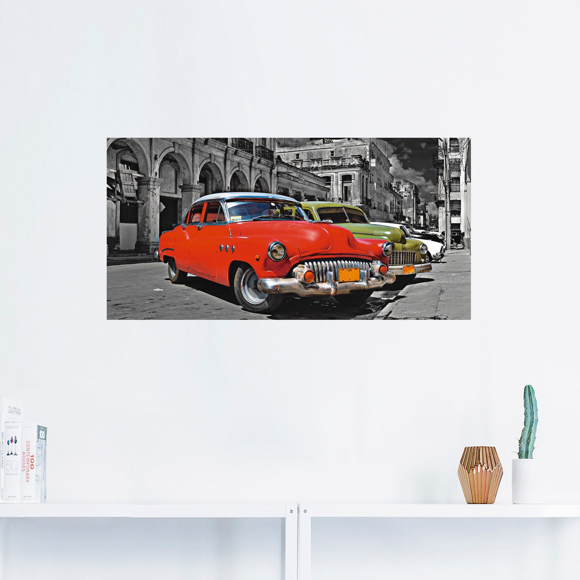 Artland Artprint Aanzicht van kleurrijke havanna auto’s als artprint van aluminium, artprint op linnen, muursticker, verschillende maten