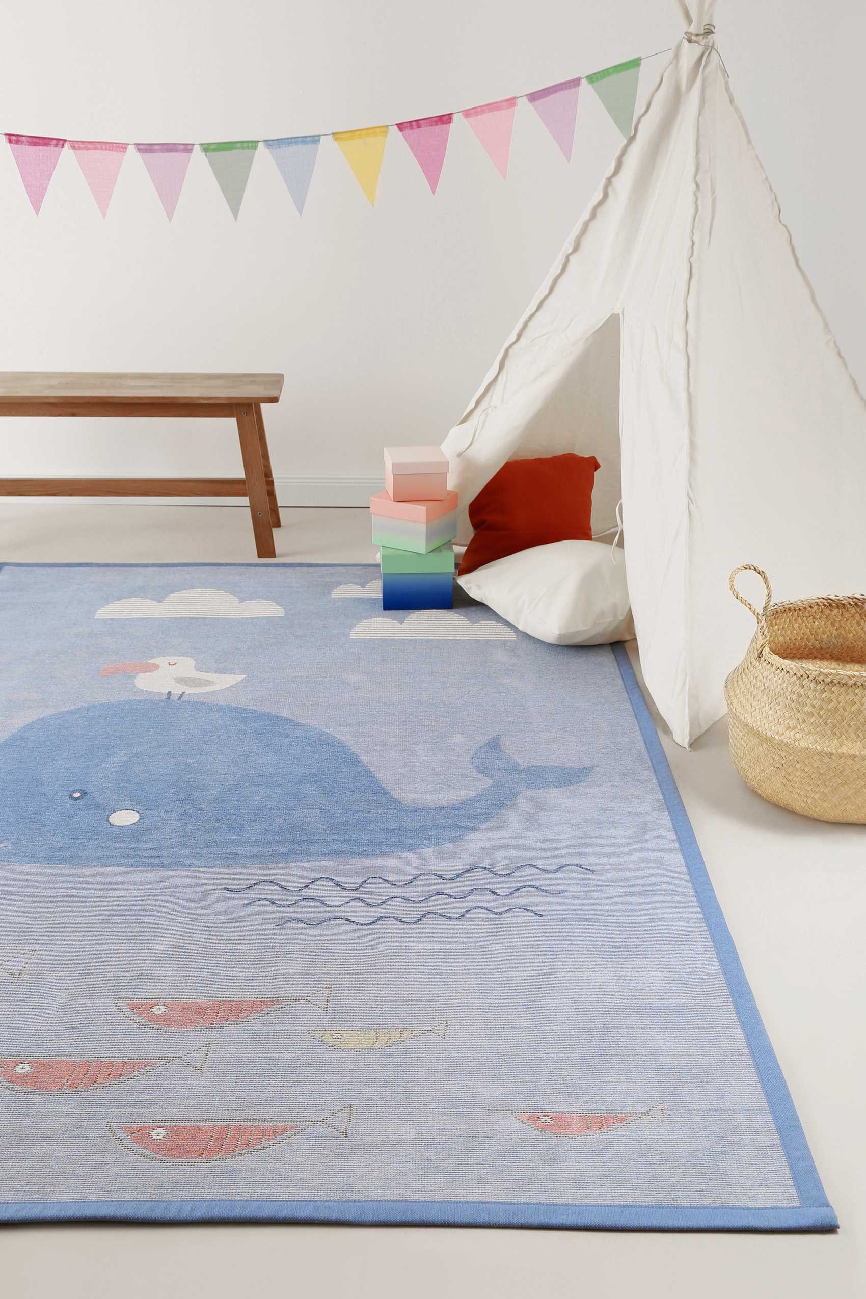 Esprit Kindervloerkleed Whale Buddy ESP-005 Tweezijdig te gebruiken kleed, diermotief of sterrenhemel, kinderkamer