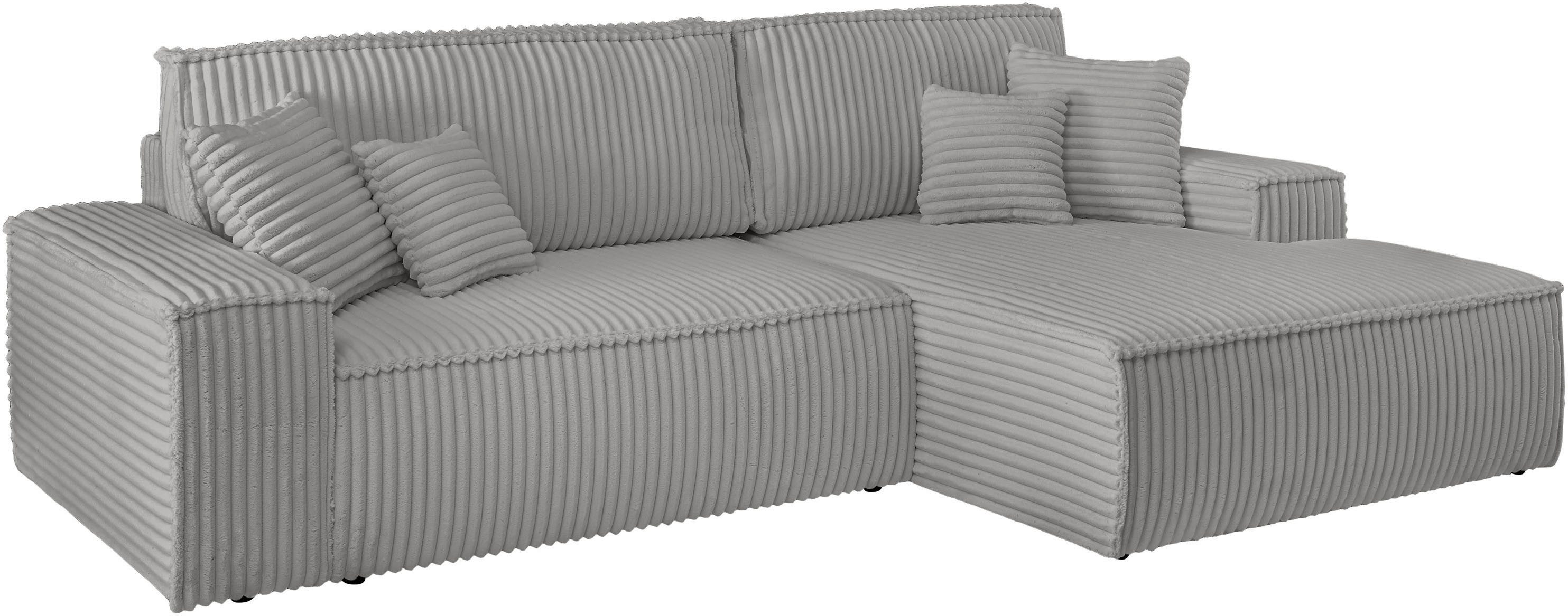 andas Hoekbank Finnley slaapbank 267 cm in Bouclé, fijne structuur en cord, L-vorm
