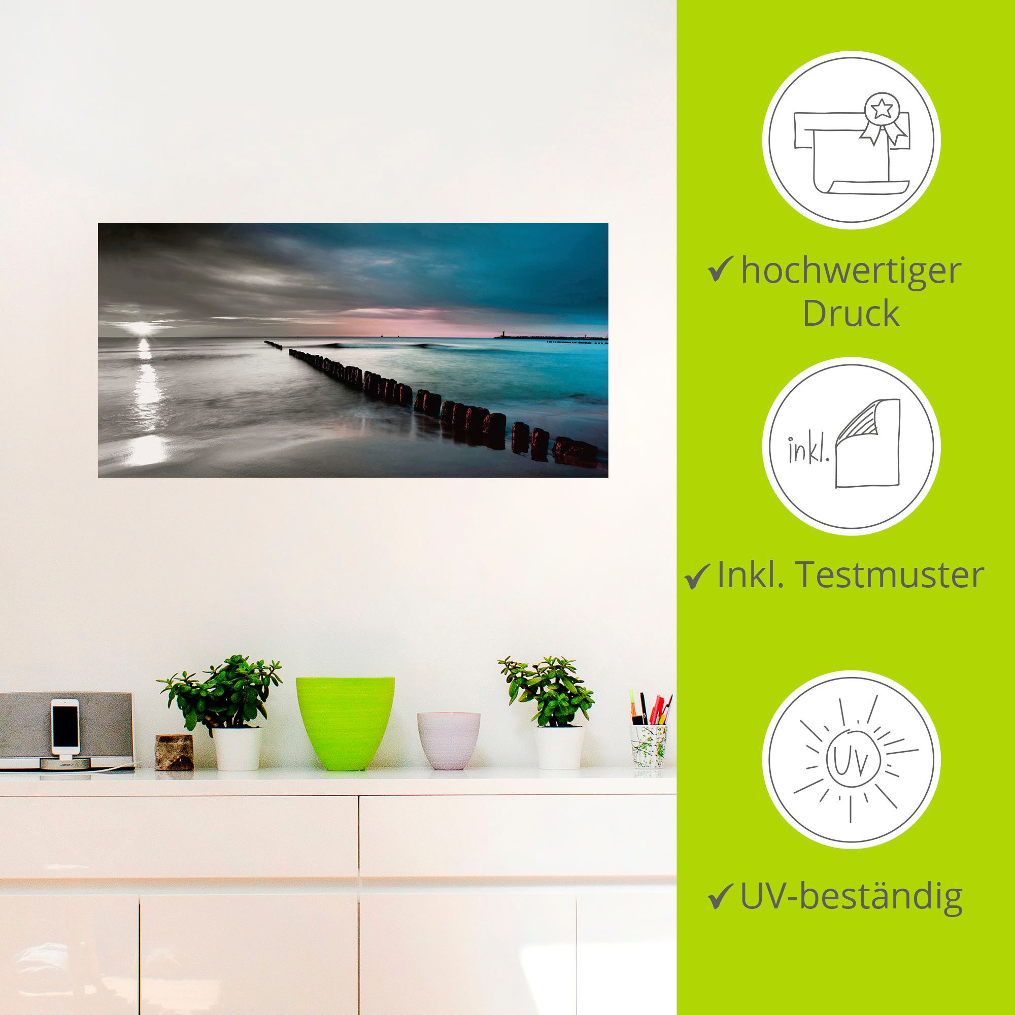 Artland Artprint Oostzee met zonsopkomst z/w als artprint op linnen, muursticker in verschillende maten