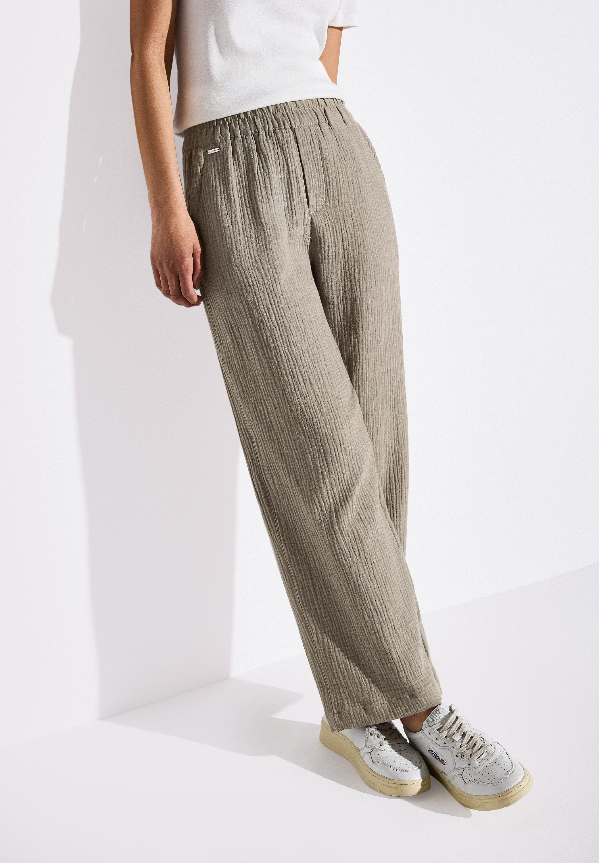 STREET ONE Stoffen broek in structuuroptica dames harembroeken maat 40 beige