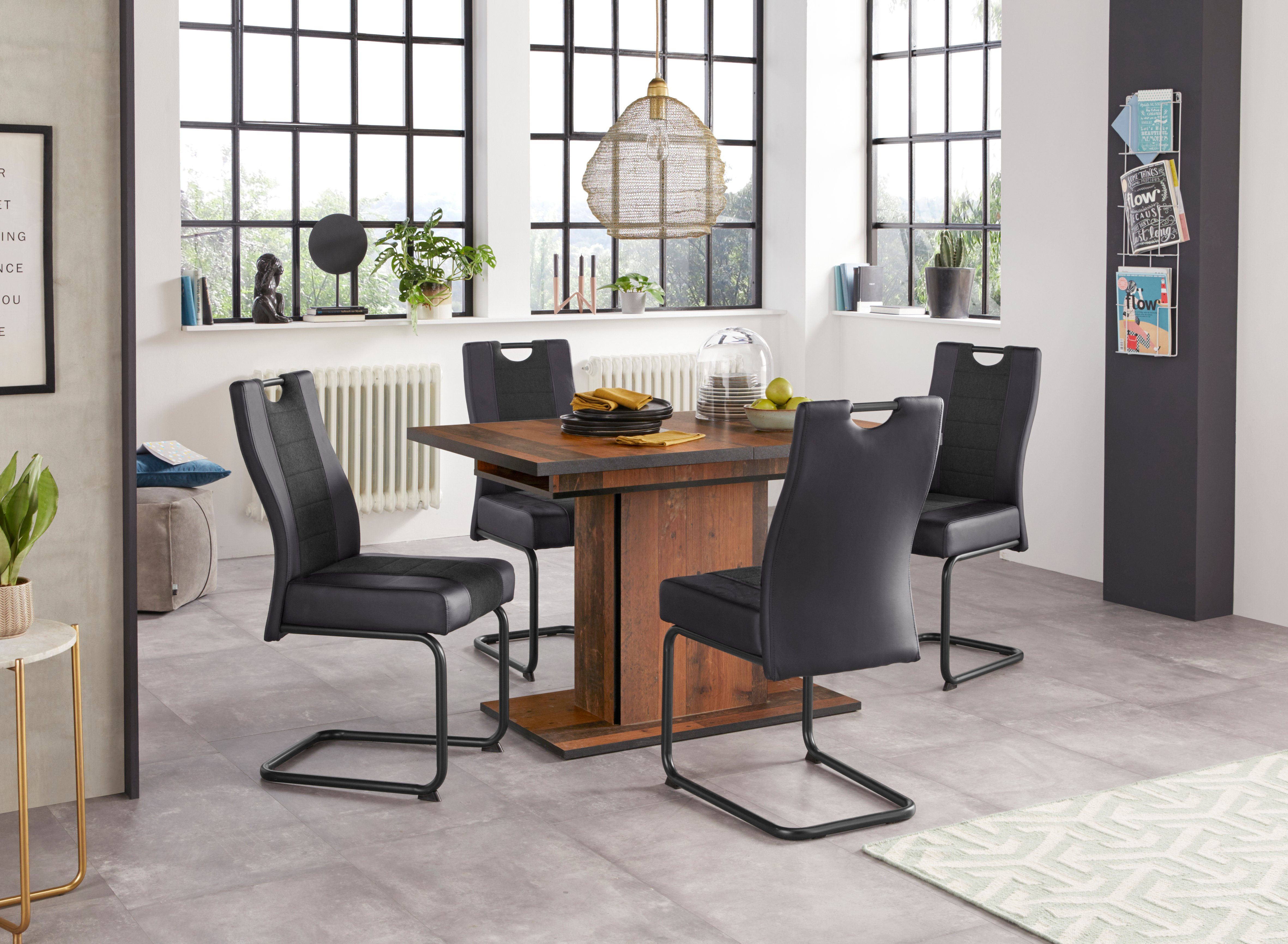 HELA Eethoek bestaand uit 4x stoel erika & 1x tafel ariana uittrekbaar (set, 5-delig) eethoeken zwart
