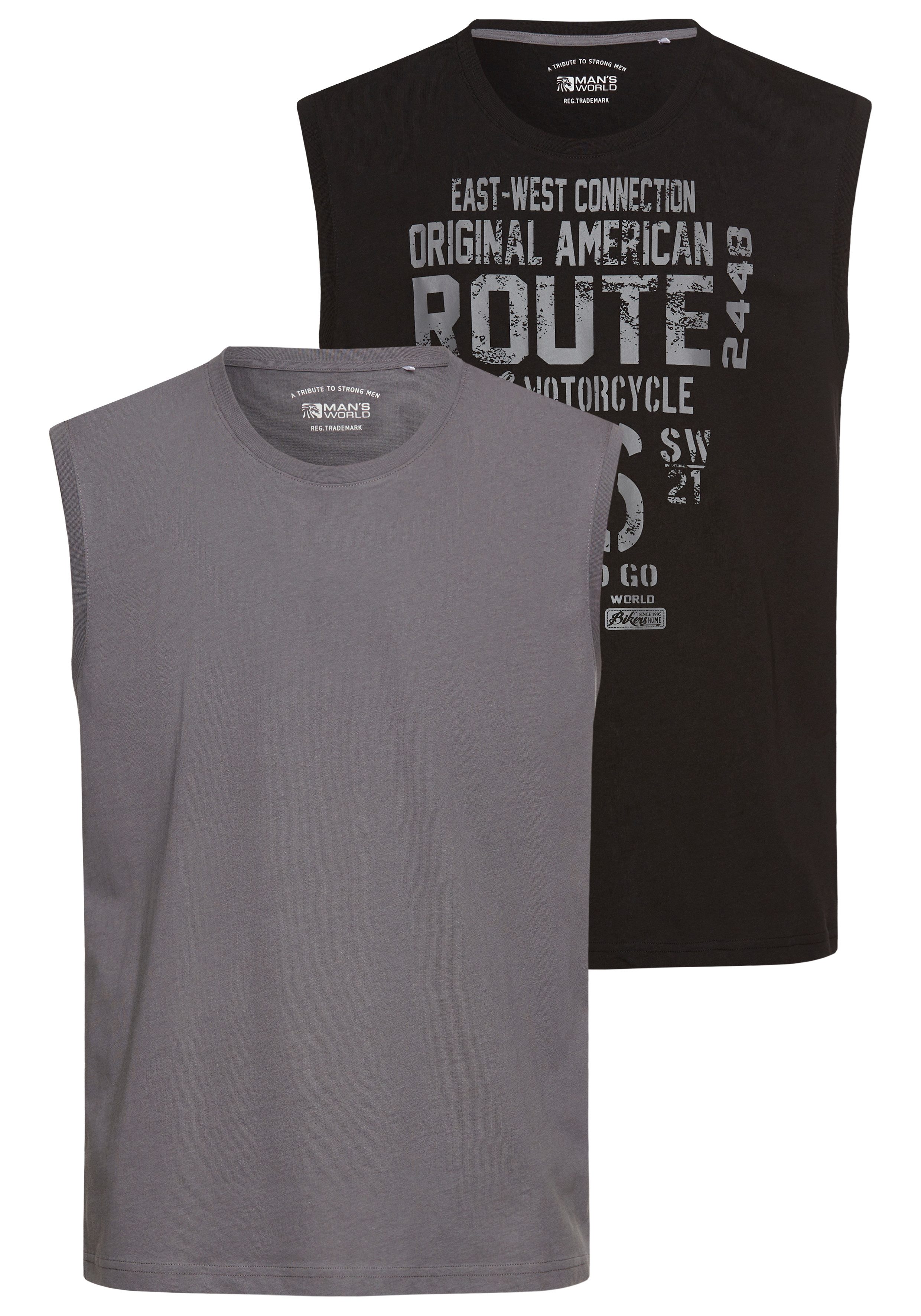 Man's World Muscle-shirt mouwloos, bedrukt, ronde hals, van 100% katoen (2-delig, Set van 2)