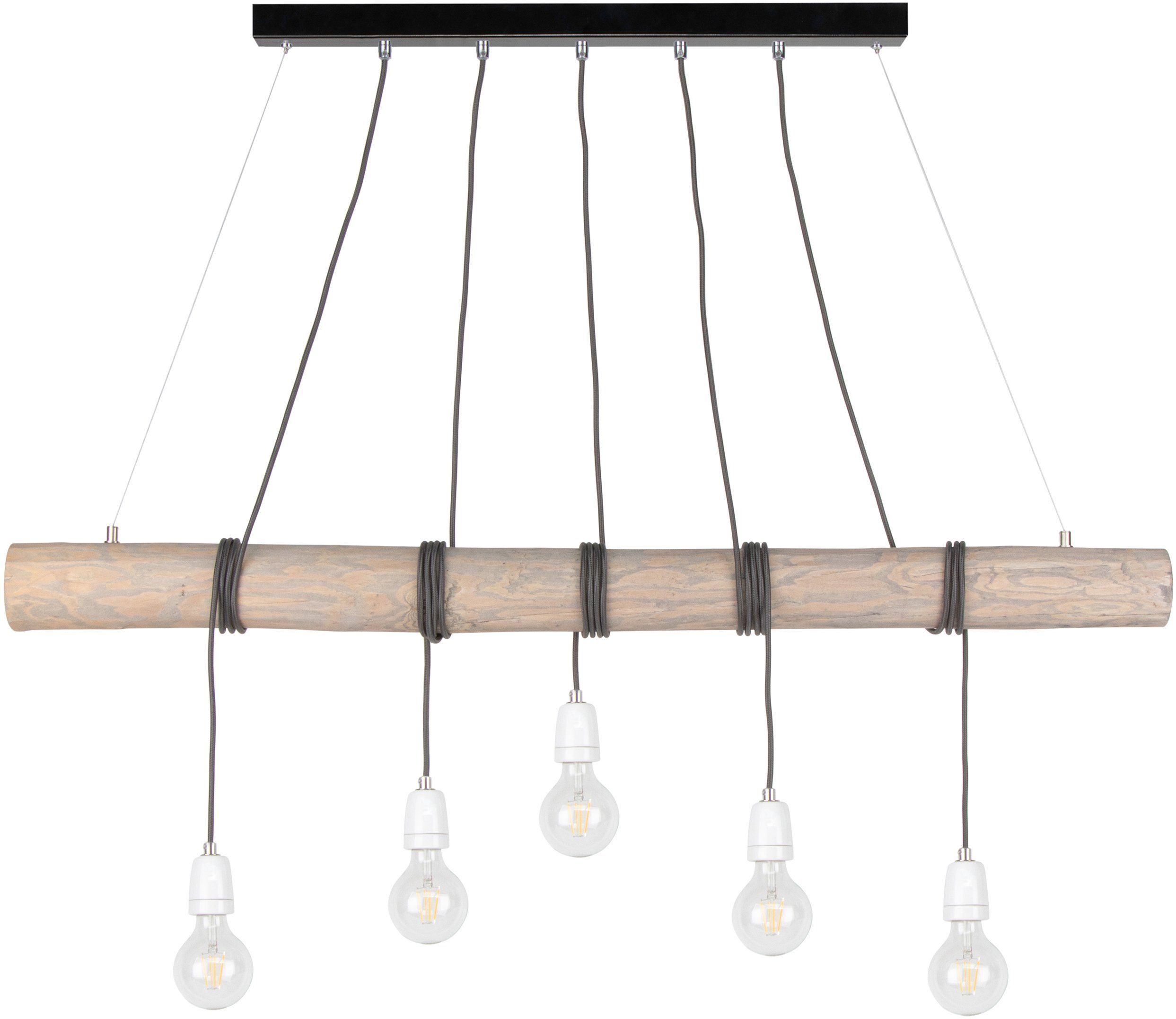 SPOT Light Hanglamp TRABO PORCIA Hanglamp, houten balk van massief grenenhout, hout grijs gebeitst