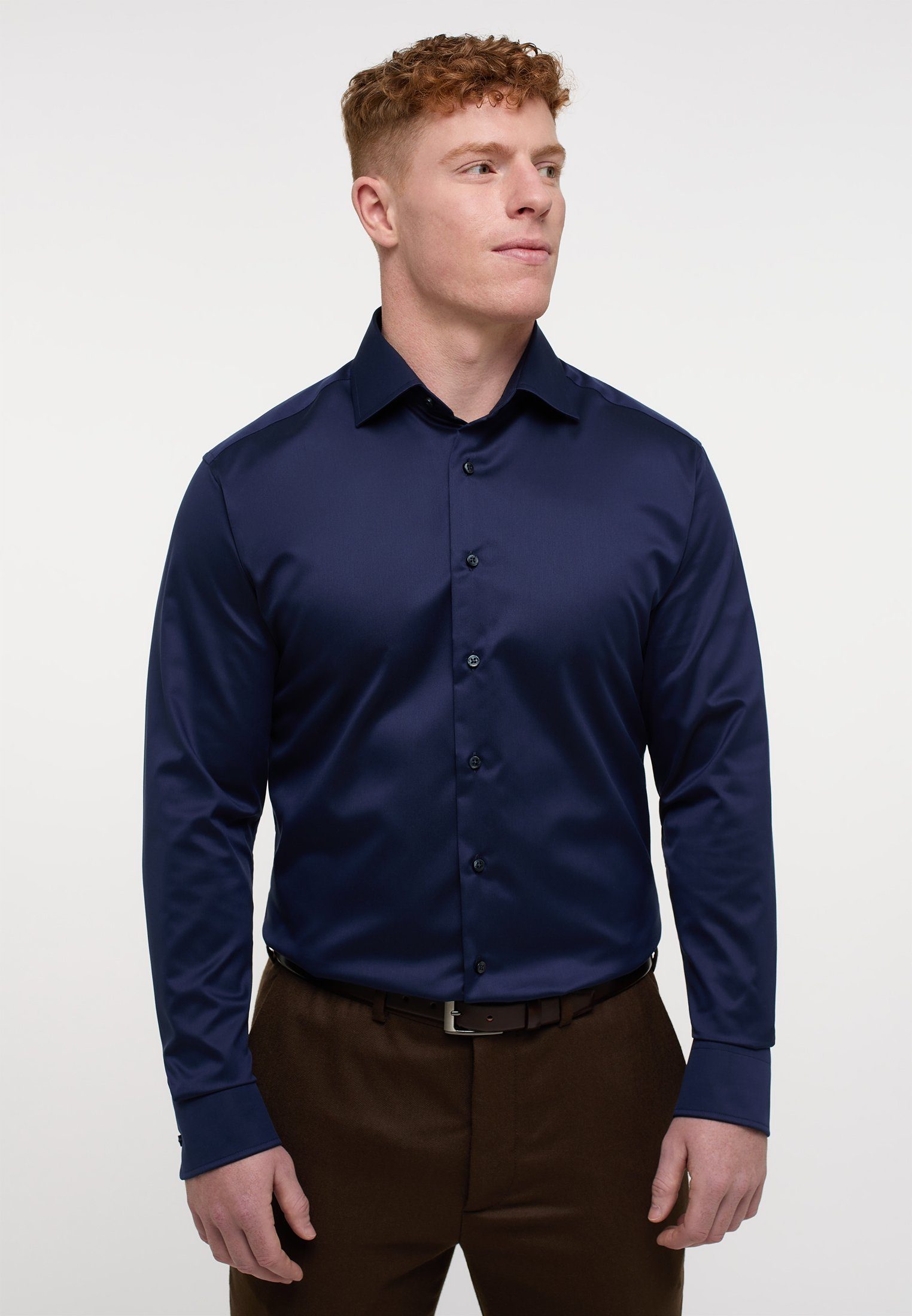 Eterna Overhemd met lange mouwen MODERN FIT NON IRON (strijkvrij) heren overhemden maat 46 blauw
