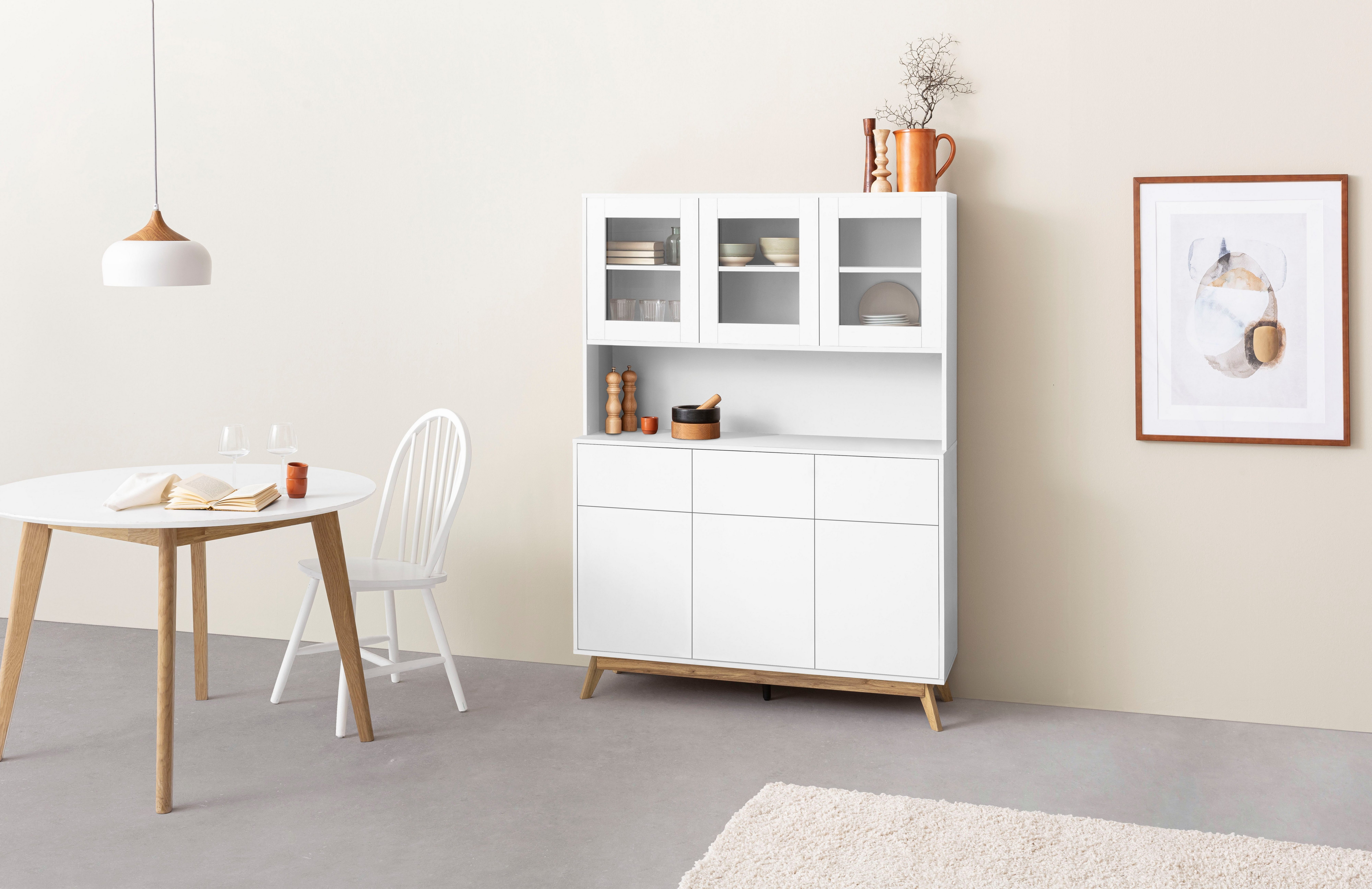Home affaire Buffetkast Skandi 3 glasdeuren, 3 houten deuren en 3 laden, breedte 120 cm, hoogte 165 cm