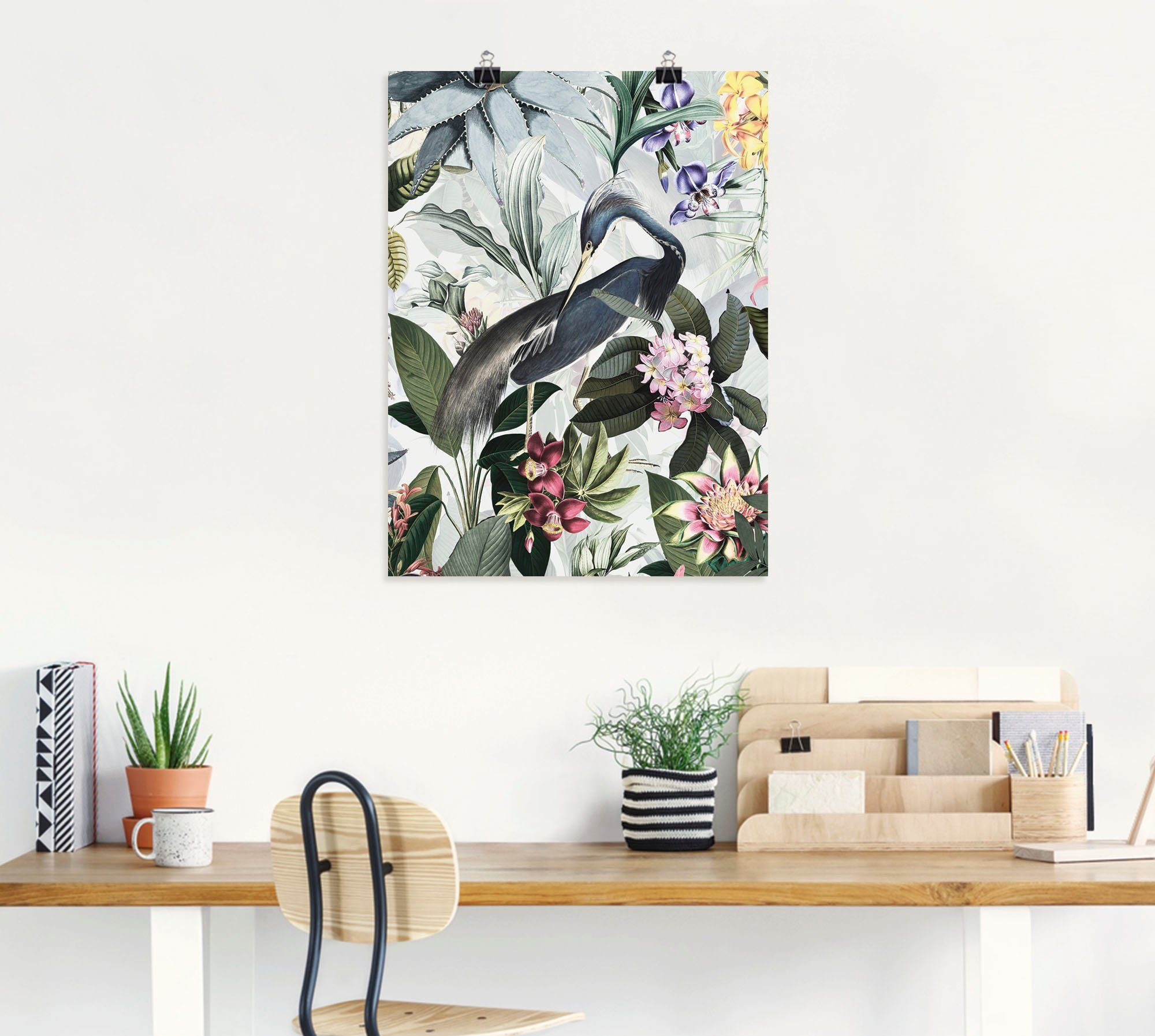 Artland Artprint Vintage kraanvogel als artprint van aluminium, artprint voor buiten, artprint op linnen, poster in verschillende maten. maten