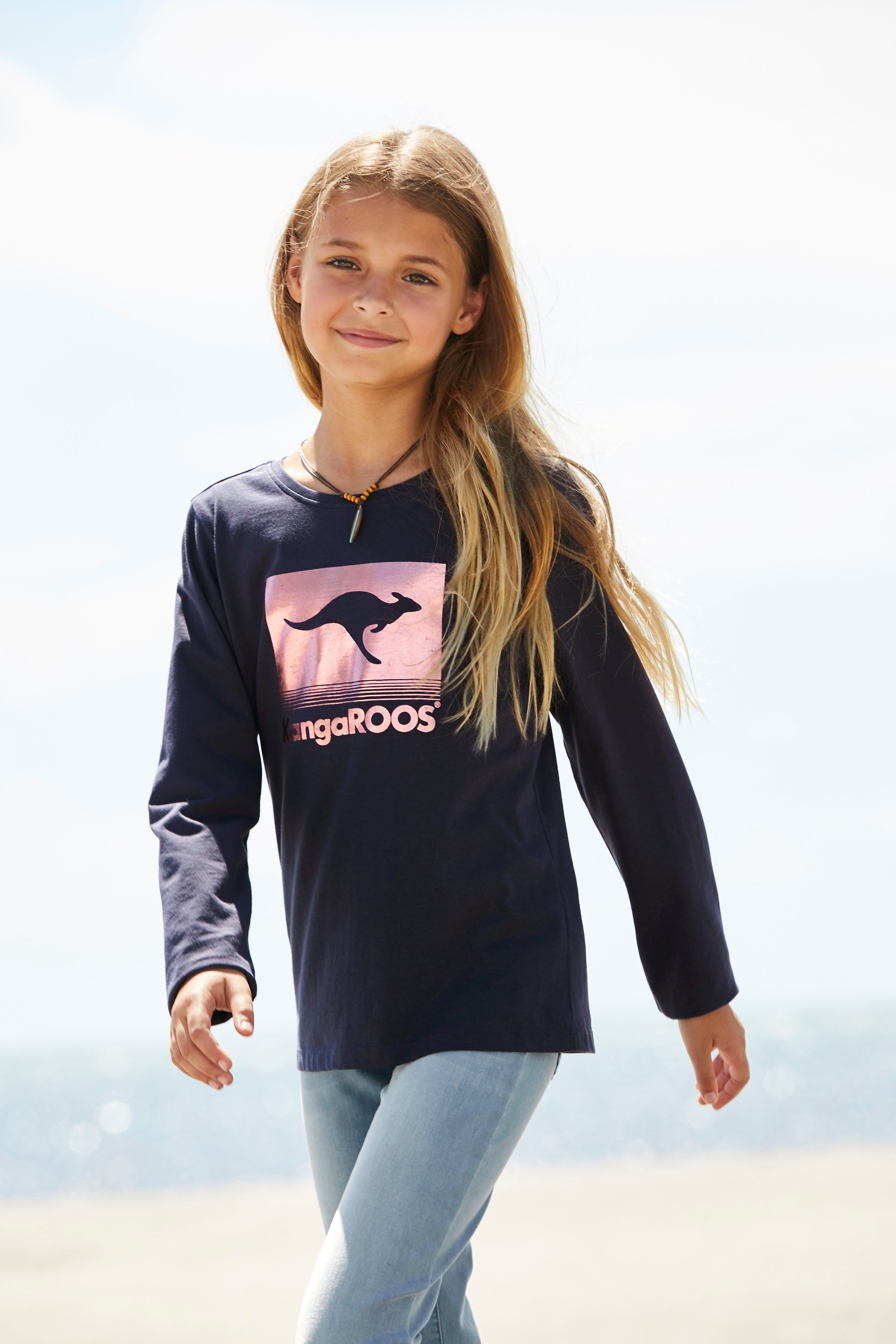 KangaROOS Shirt met lange mouwen getailleerde snit, stijlvolle print, ronde hals